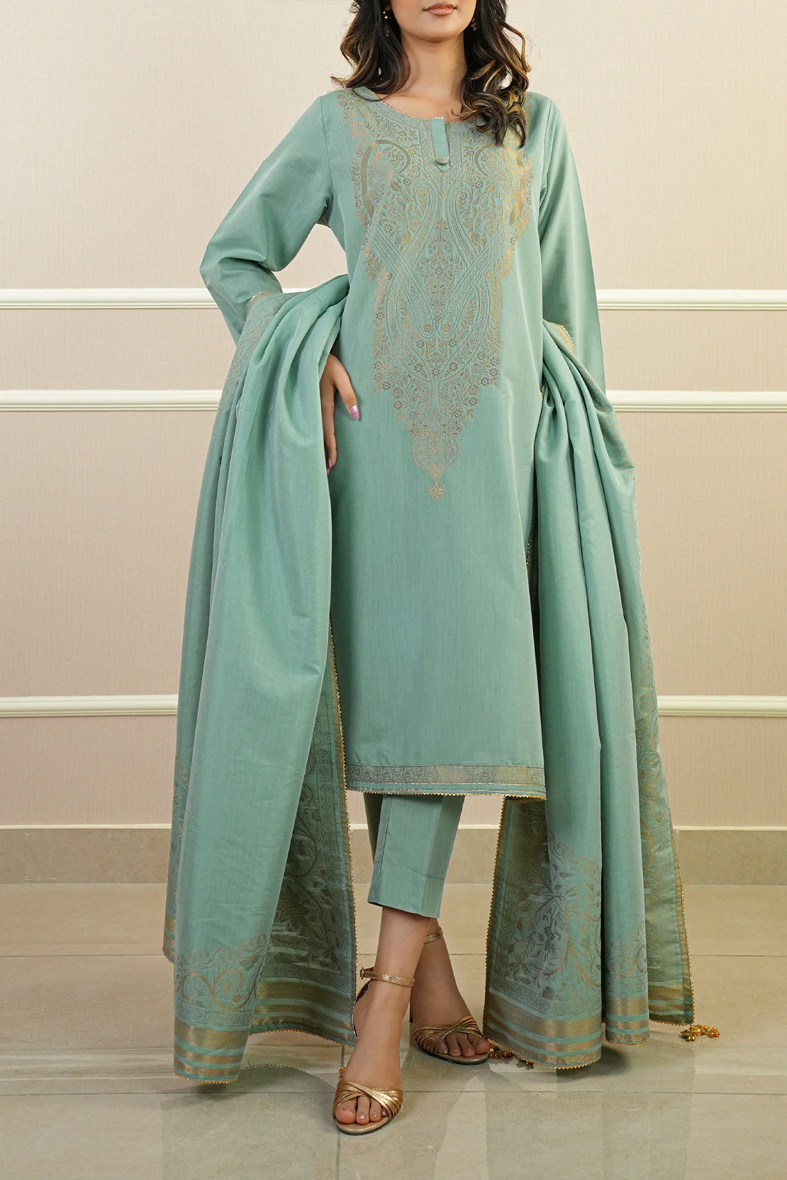 Luxury Pret Cotton Jacquard Stitched 3 Piece - Image 3