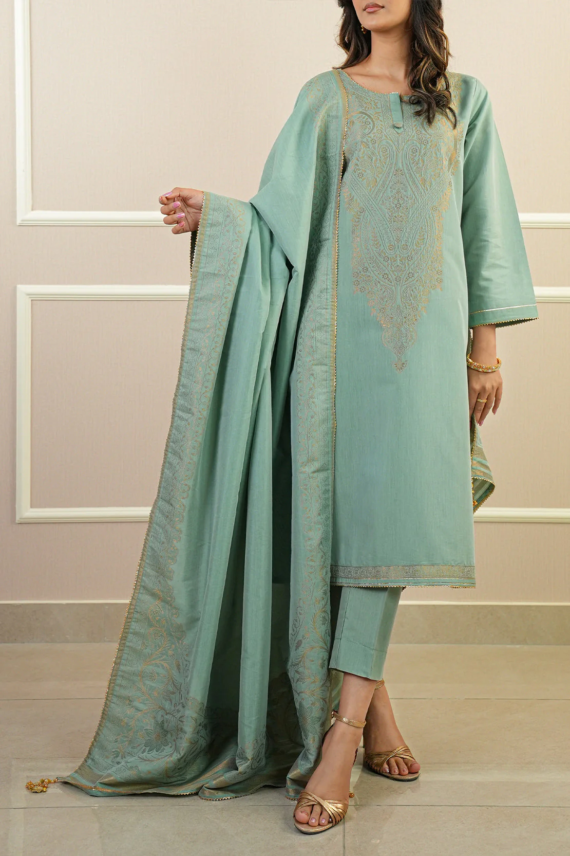 Luxury Pret Cotton Jacquard Stitched 3 Piece - Image 4
