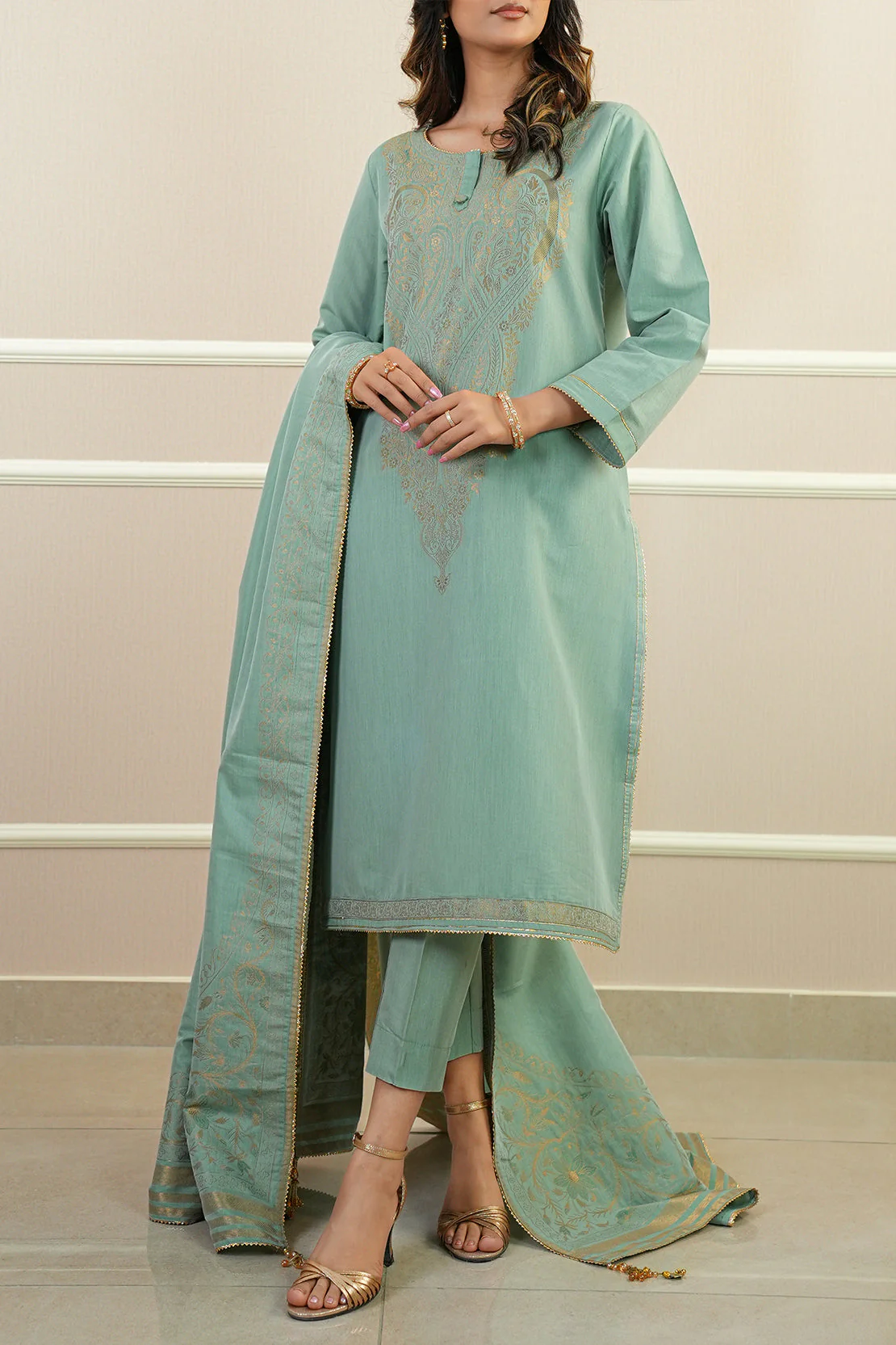 Luxury Pret Cotton Jacquard Stitched 3 Piece - Image 5