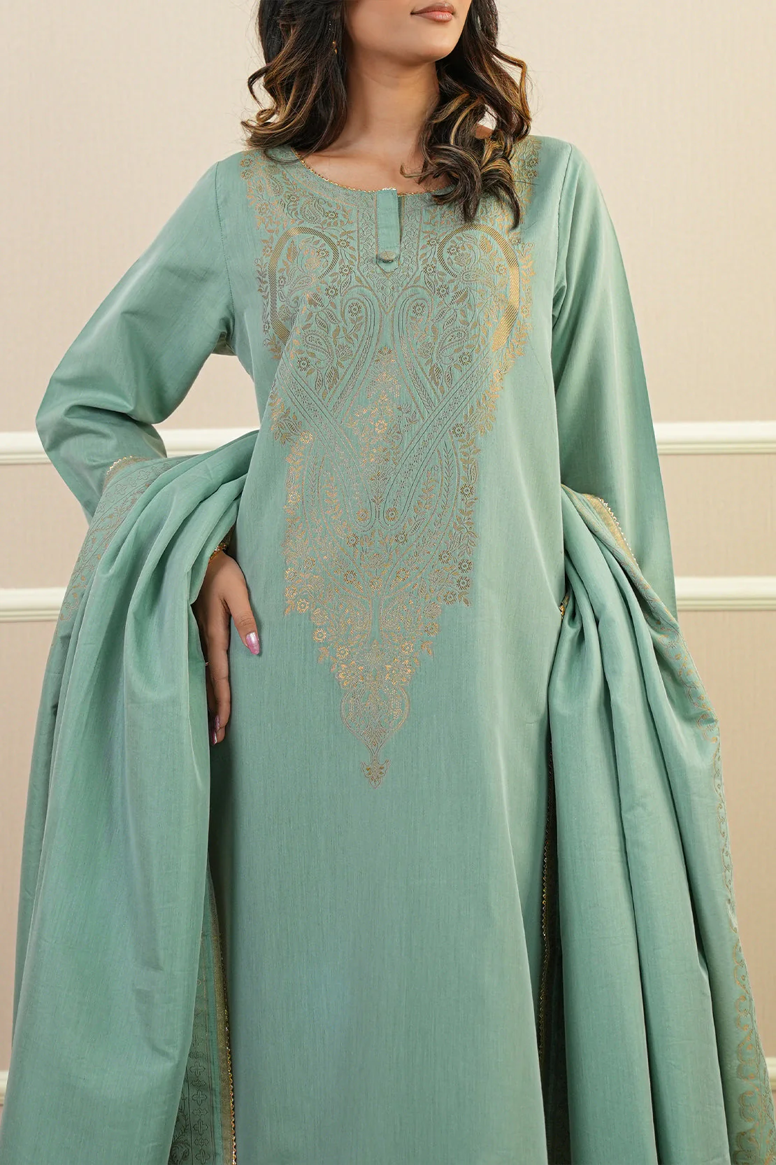 Luxury Pret Cotton Jacquard Stitched 3 Piece - Image 6