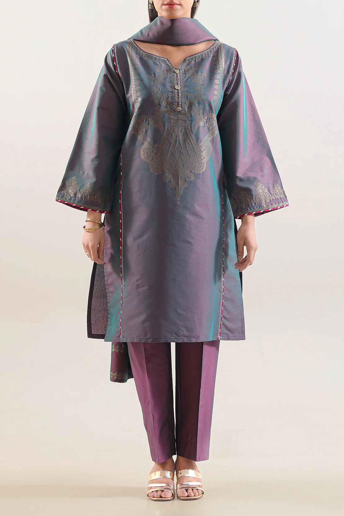 Luxury Pret Cotton Jacquard Stitched 3 Piece - Image 3