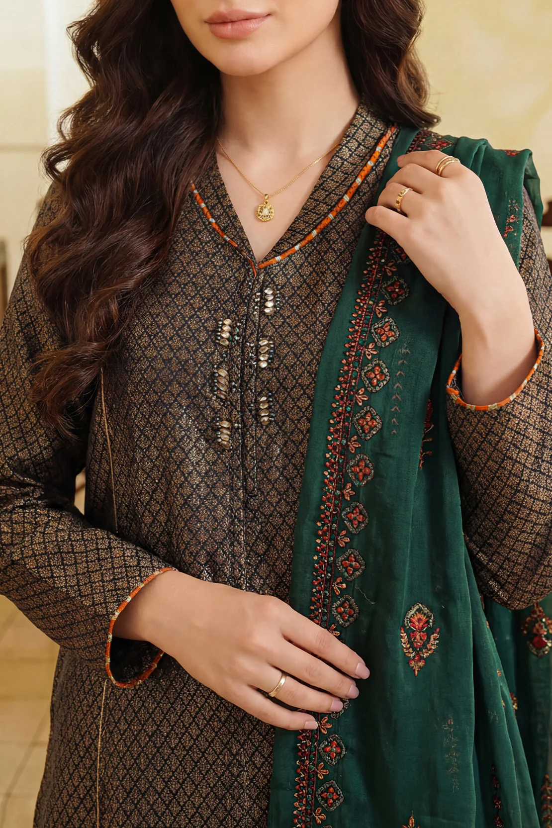 Luxury Pret Cotton Jacquard Stitched Shirt - Image 2