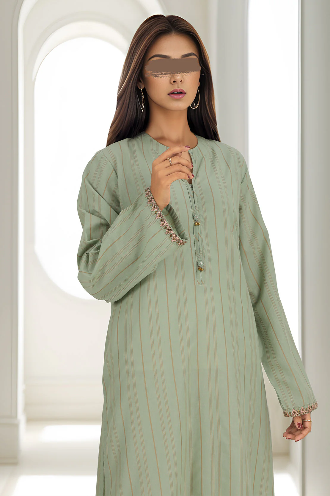 Luxury Pret Embroidered Cambric Stitched Shirt - Image 2