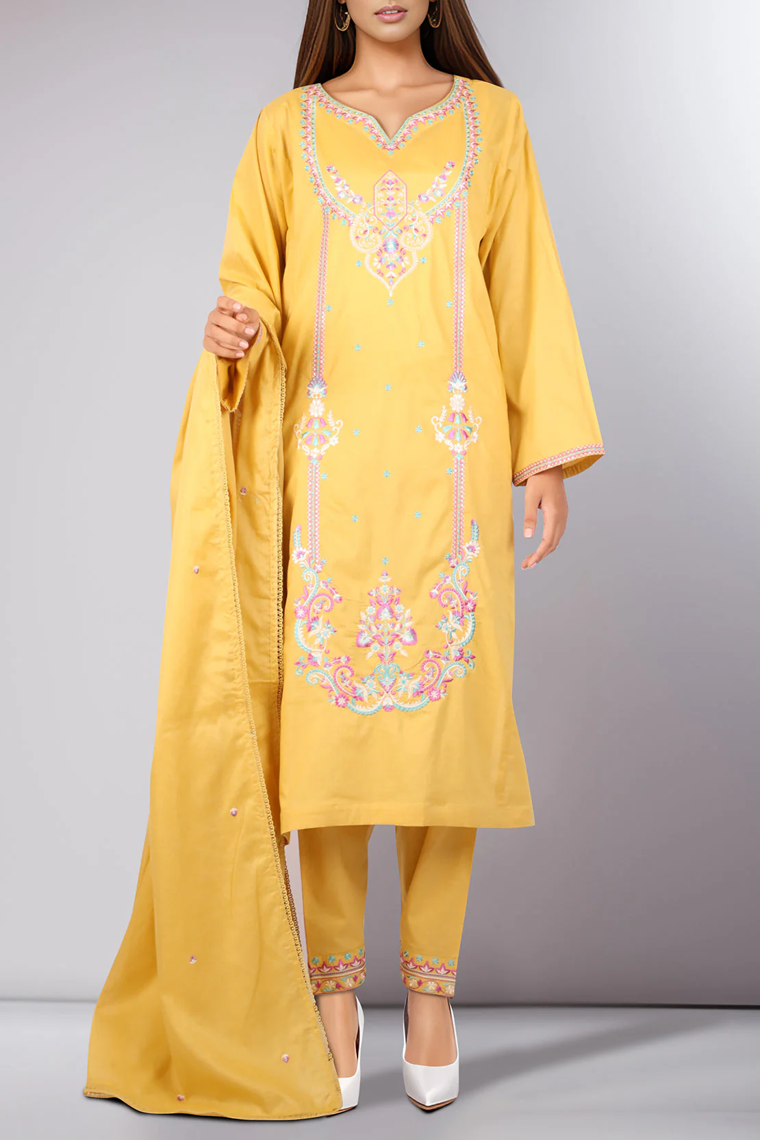 Luxury Pret Embroidered Cotton Stitched 3 Piece - Image 2