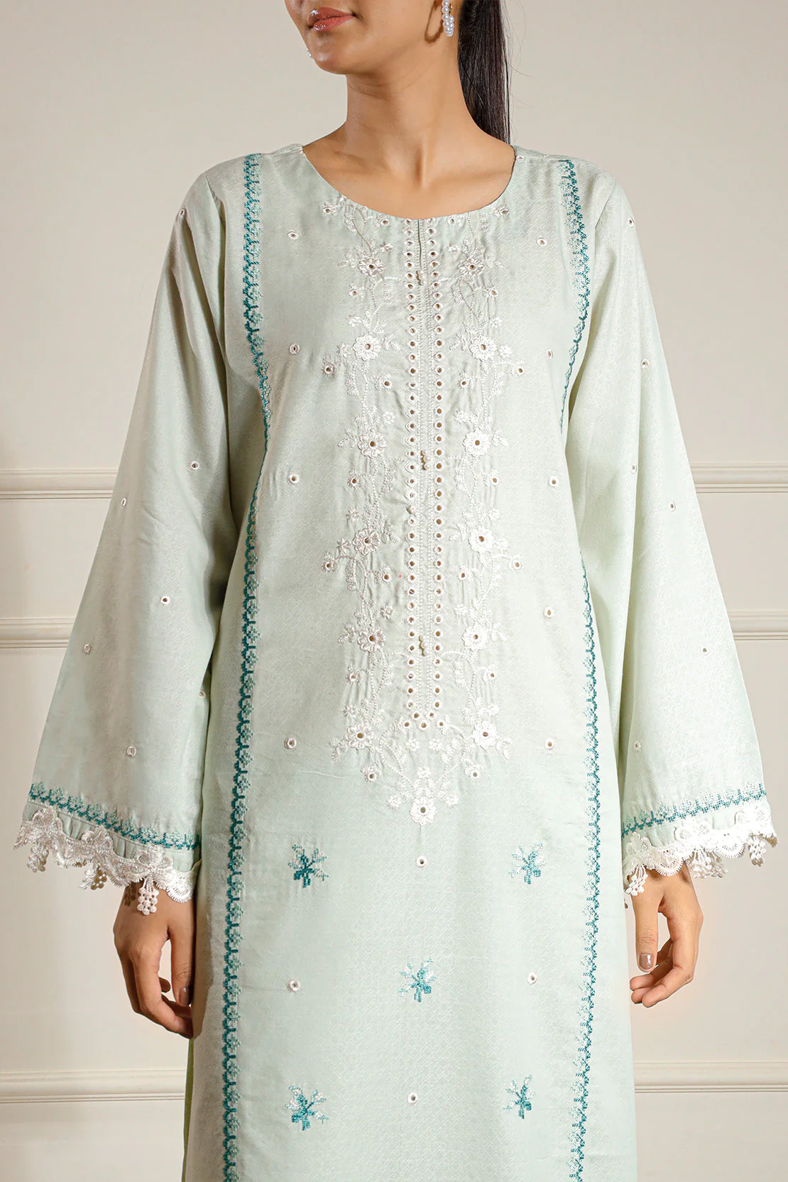 Luxury Pret Embroidered Cotton Jacquard Shirt - Image 4