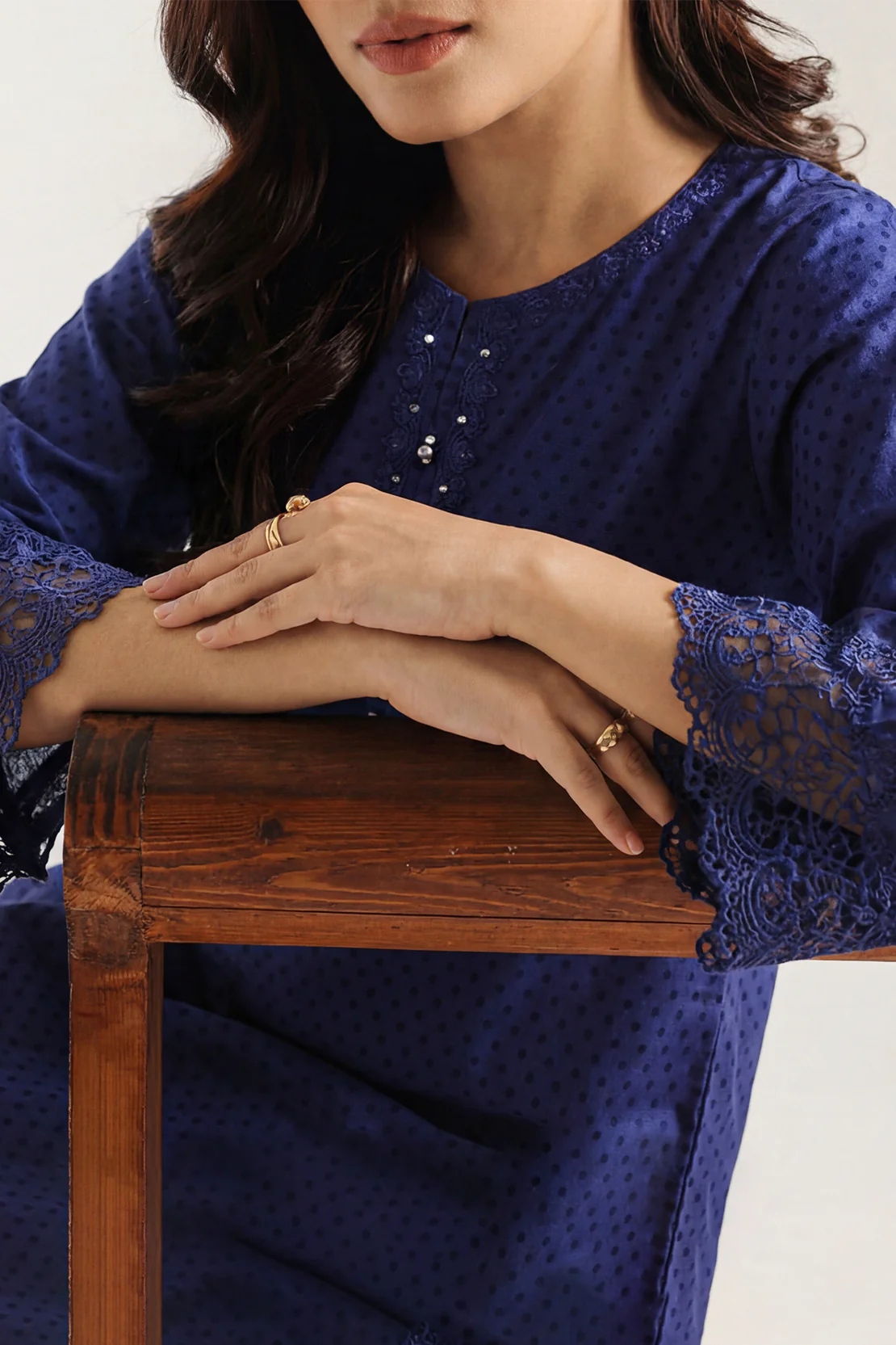 Luxury Pret Embroidered Cotton Jacquard Shirt - Image 2