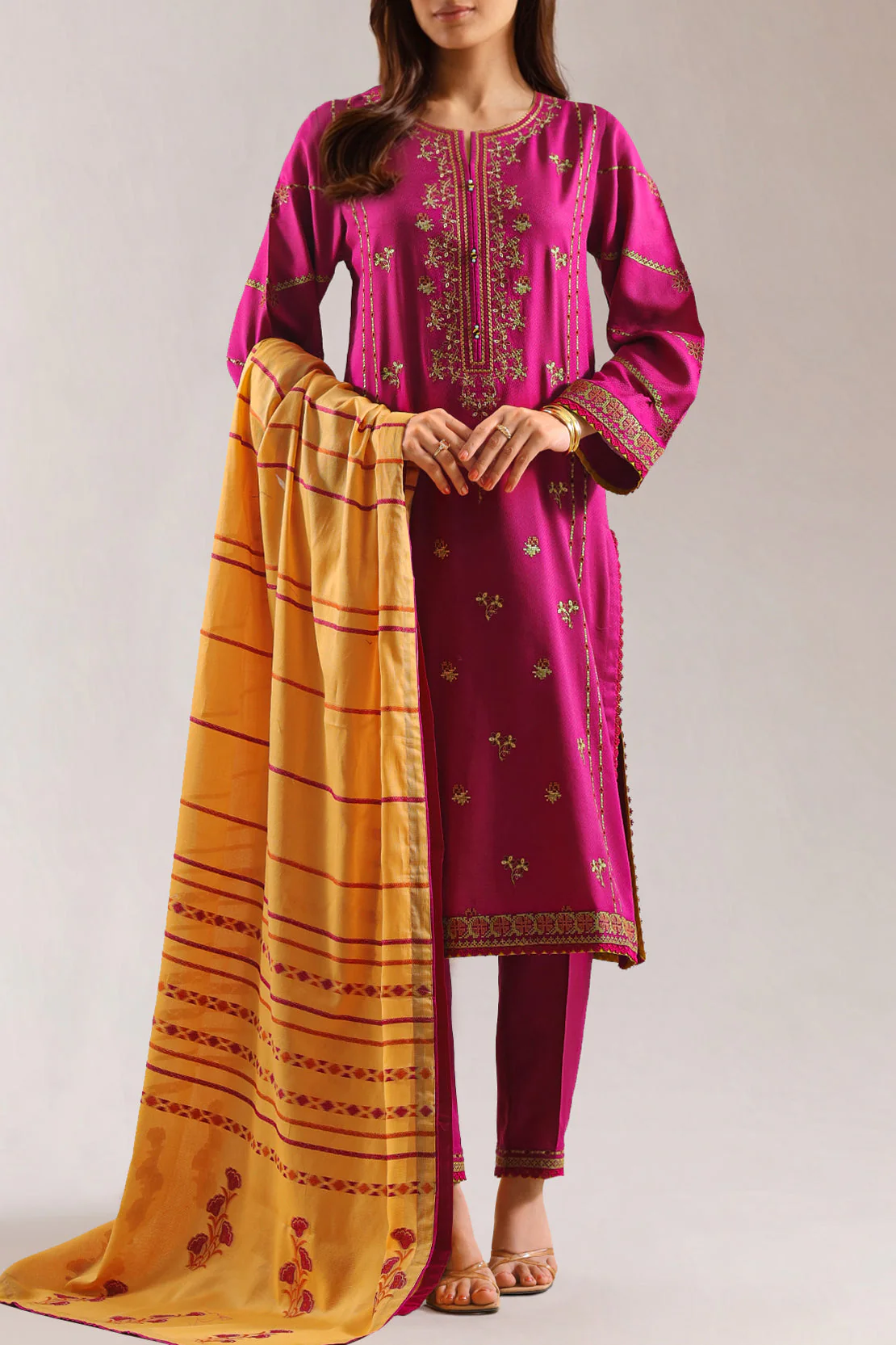 Luxury Pret Embroidered Cotton Jacquard Shirt - Image 2
