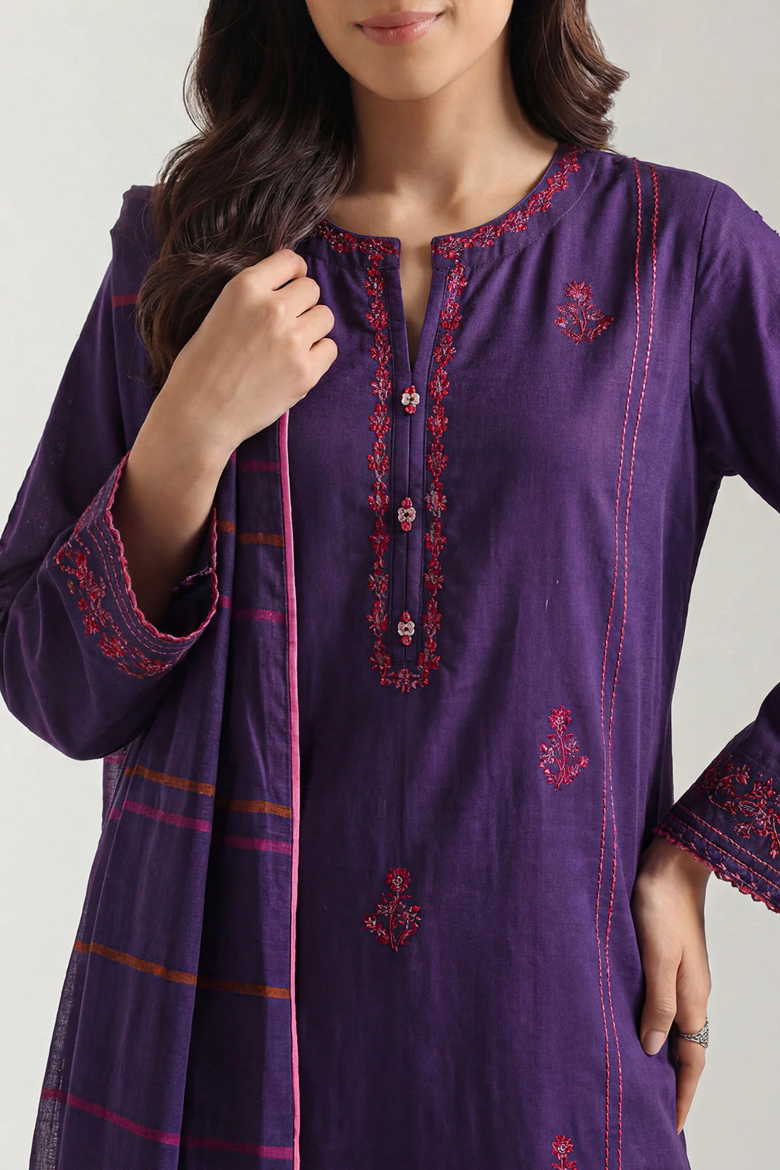 Luxury Pret Embroidered Cotton Jacquard Shirt - Image 3