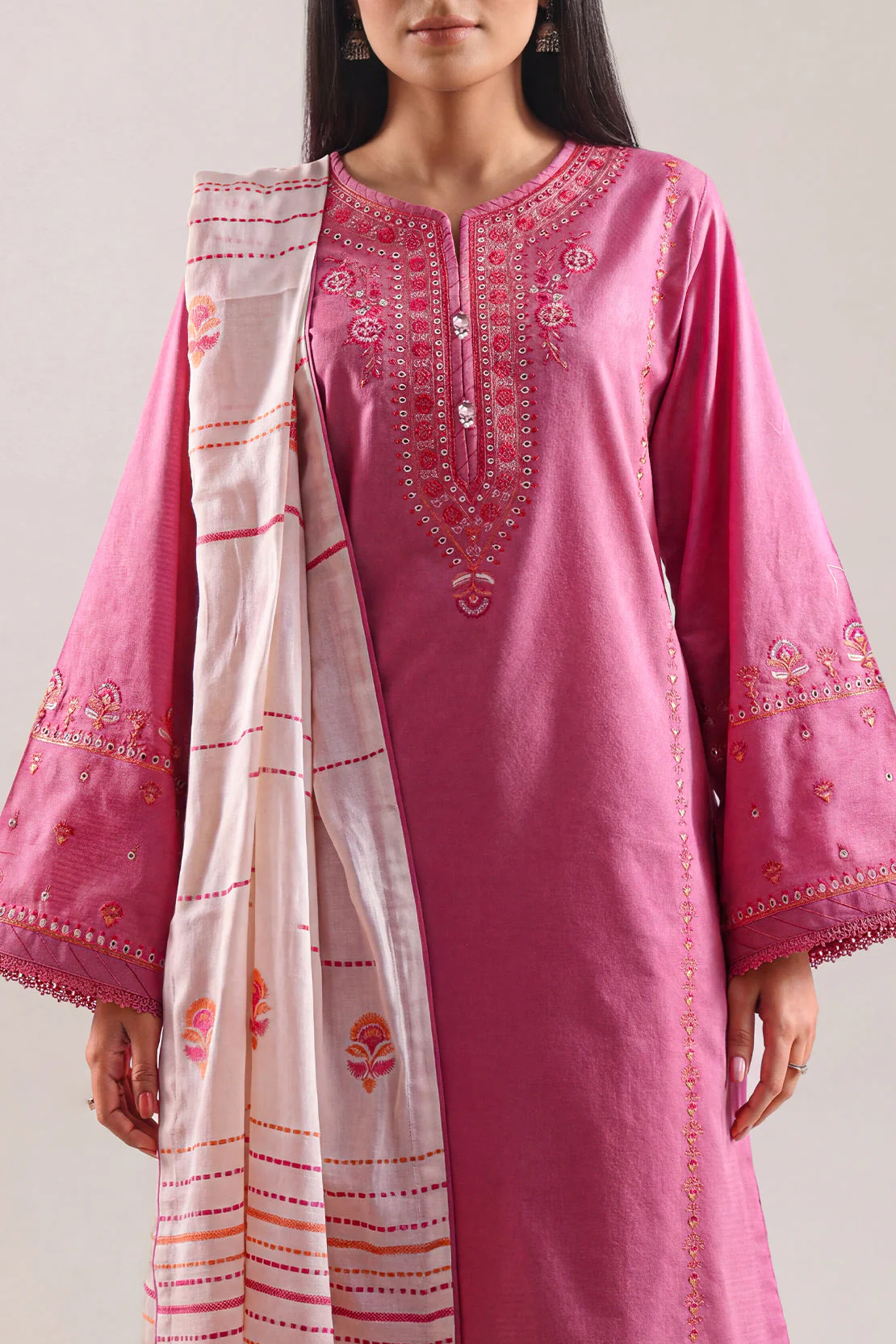 Luxury Pret Embroidered Cotton Jacquard Shirt - Image 2