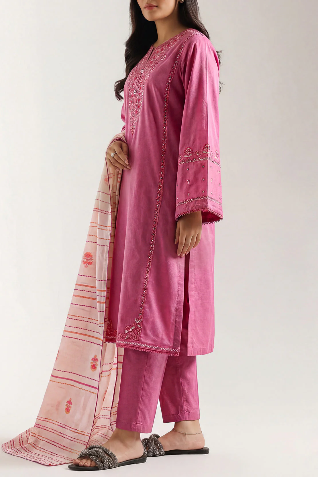 Luxury Pret Embroidered Cotton Jacquard Shirt - Image 3