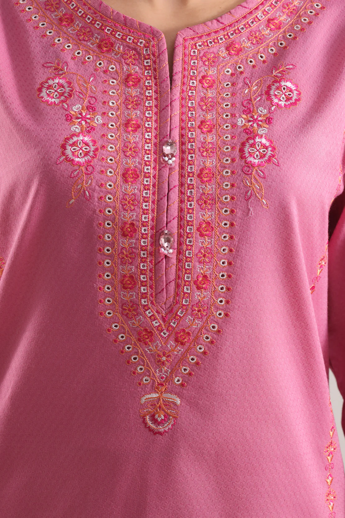 Luxury Pret Embroidered Cotton Jacquard Shirt - Image 4