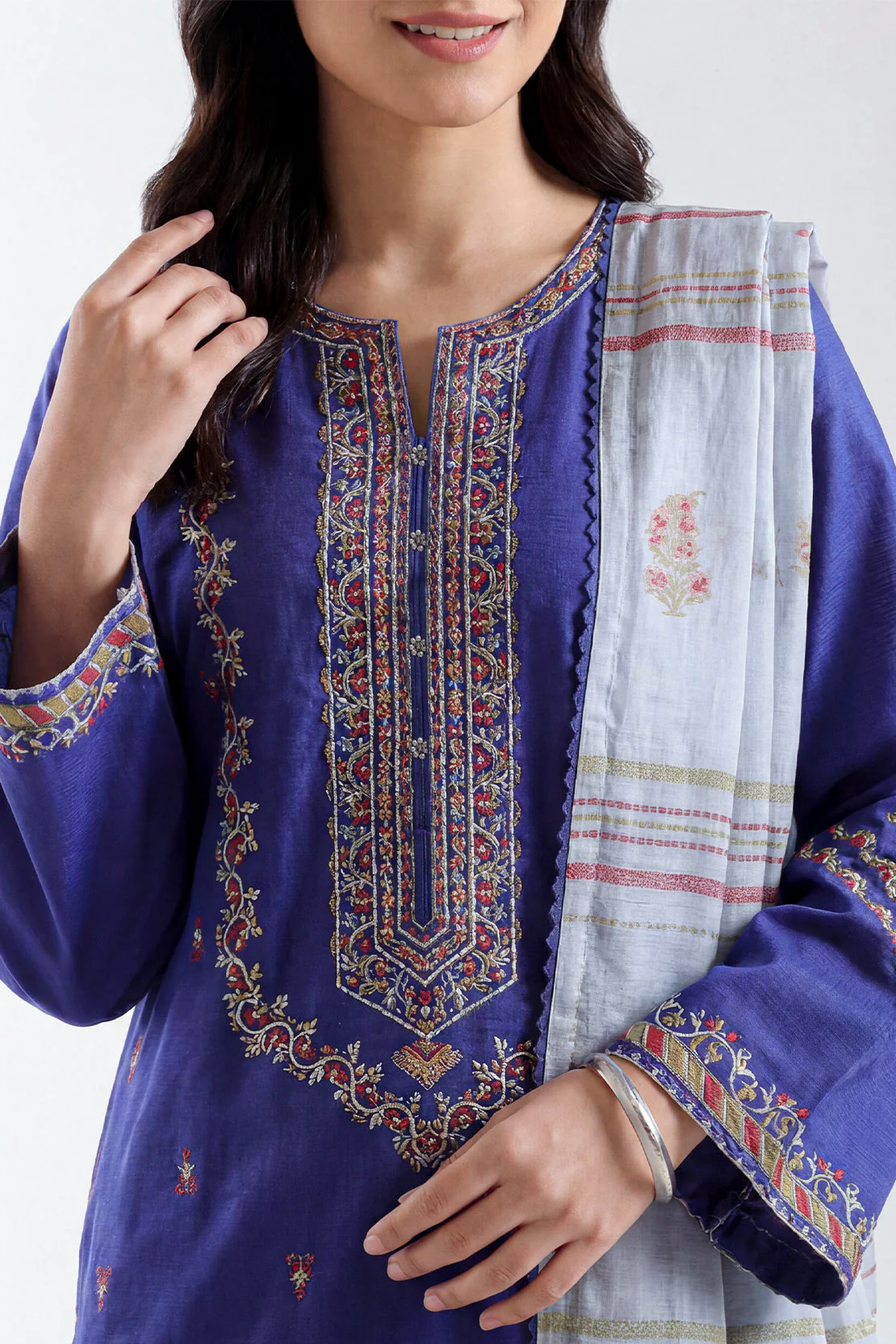 Luxury Pret Embroidered Cotton Jacquard Shirt - Image 2