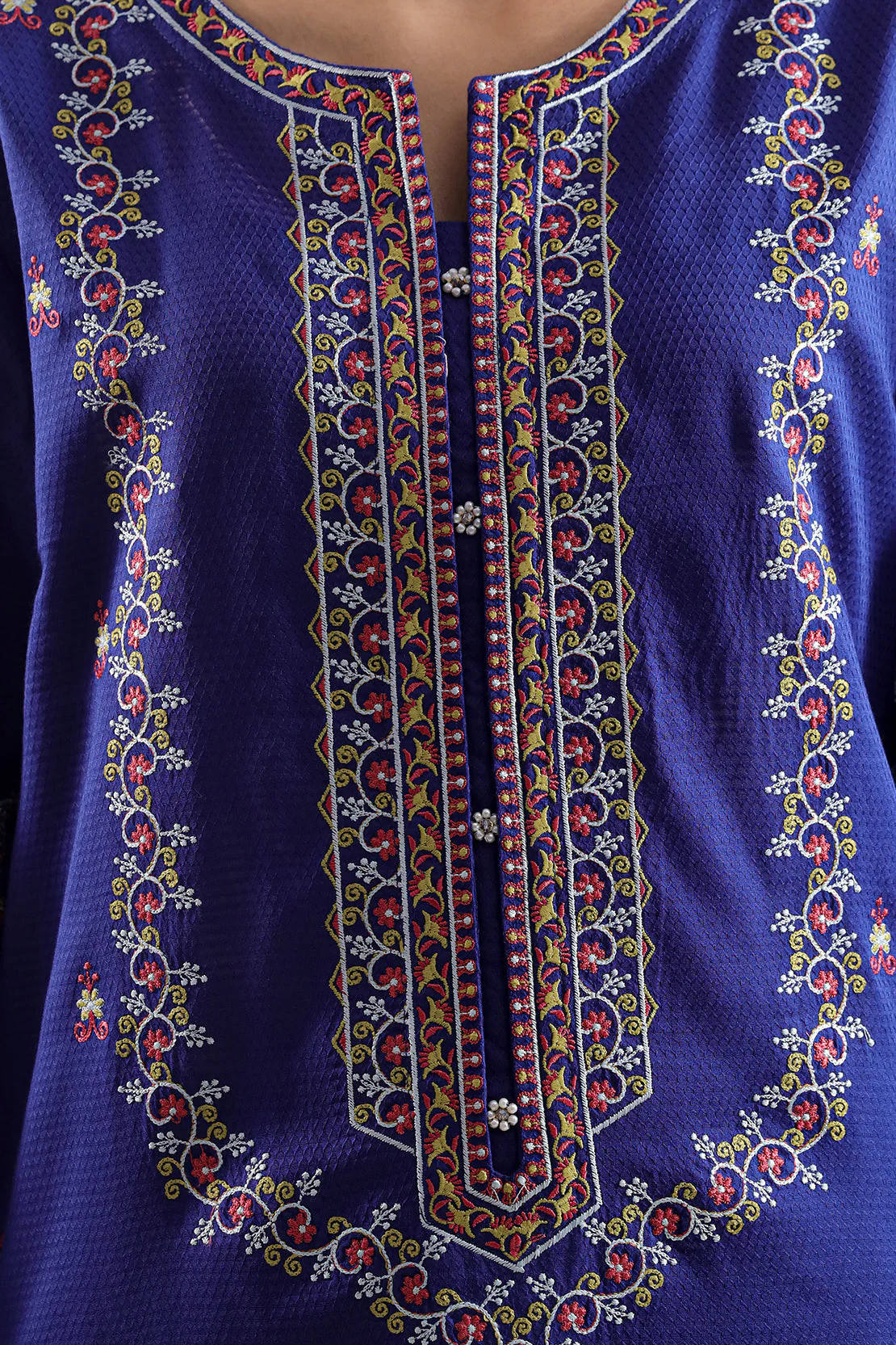 Luxury Pret Embroidered Cotton Jacquard Shirt - Image 4