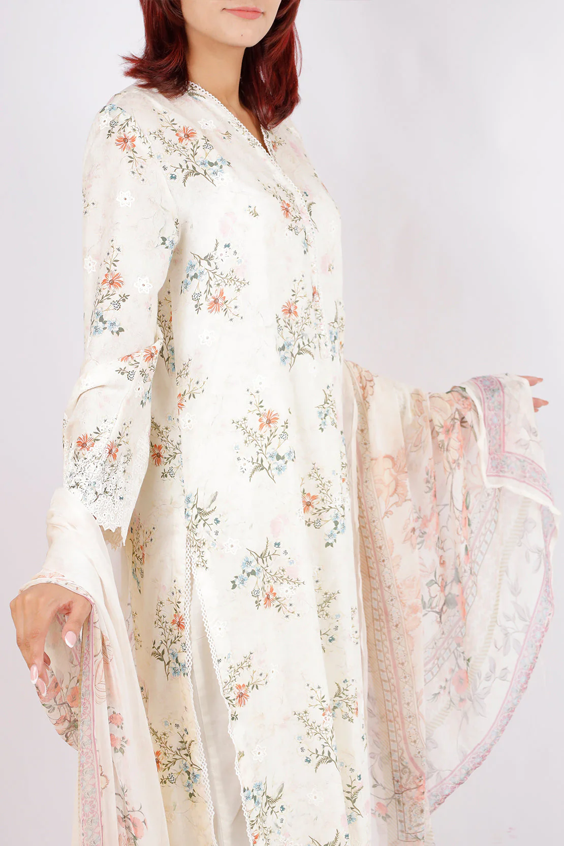 Luxury Pret Embroidered Cotton Jacquard Stitched 2 Piece Shirt/Dupatta - Image 2