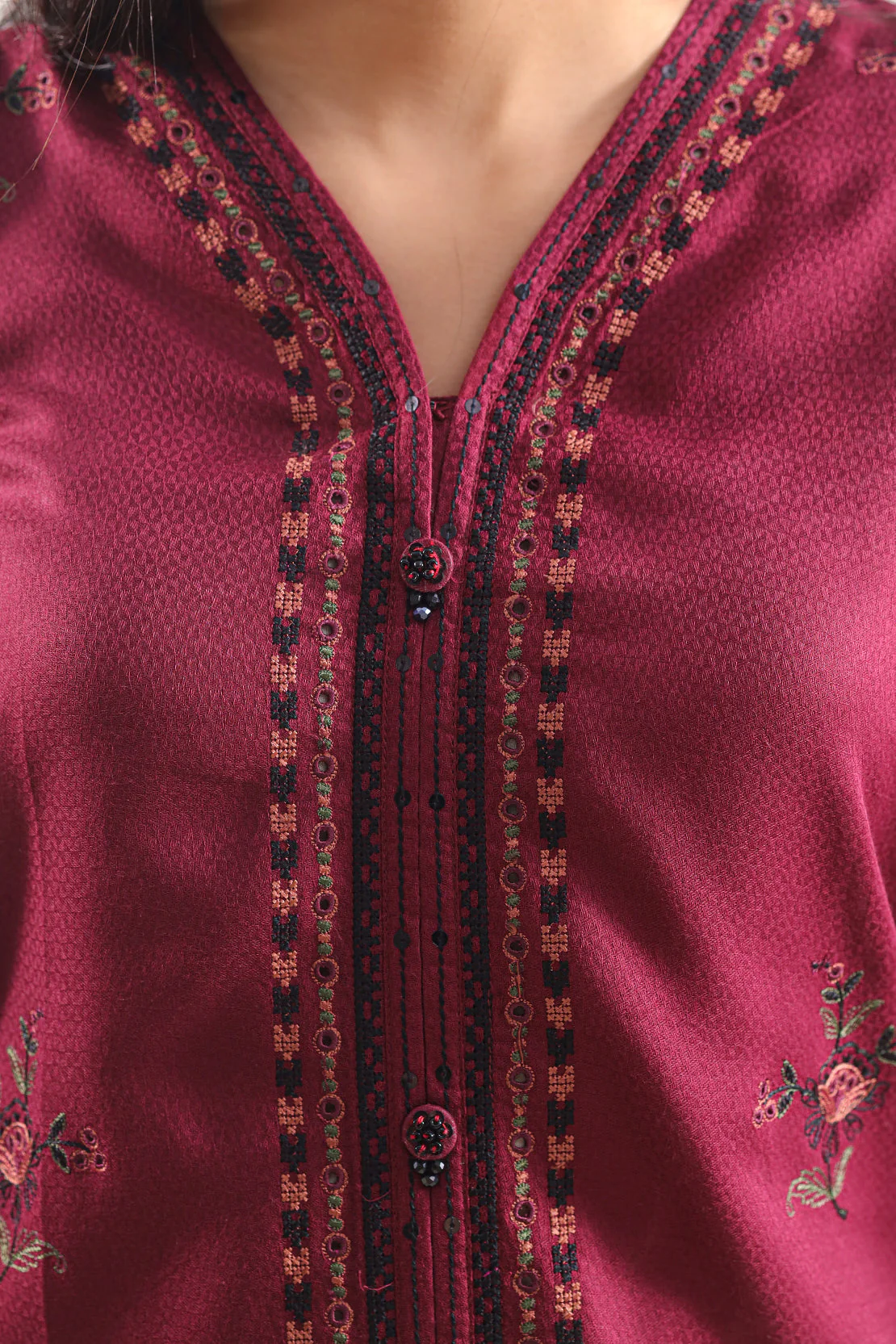 Luxury Pret Embroidered Cotton Jacquard Stitched 2 Piece Shirt/Dupatta - Image 3