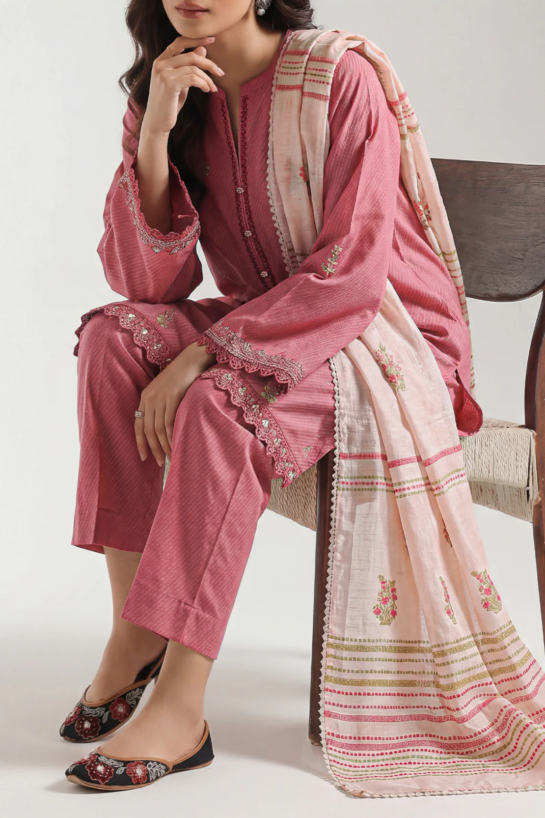 Luxury Pret Embroidered Cotton Jacquard Stitched 2 Piece (Shirt/Trouser) - Image 2
