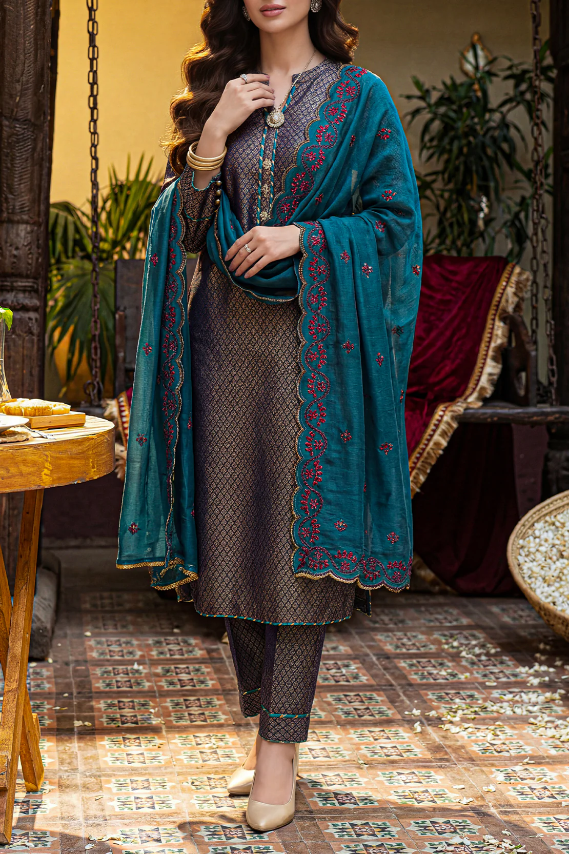 Luxury Pret Embroidered Cotton Jacquard Stitched 3 Piece