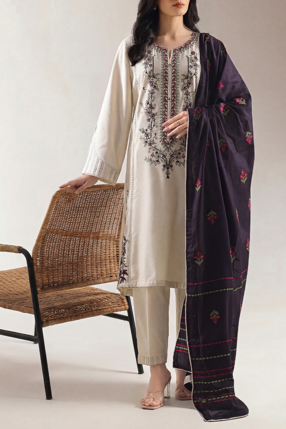 Luxury Pret Embroidered Cotton Jacquard Stitched 3 Piece