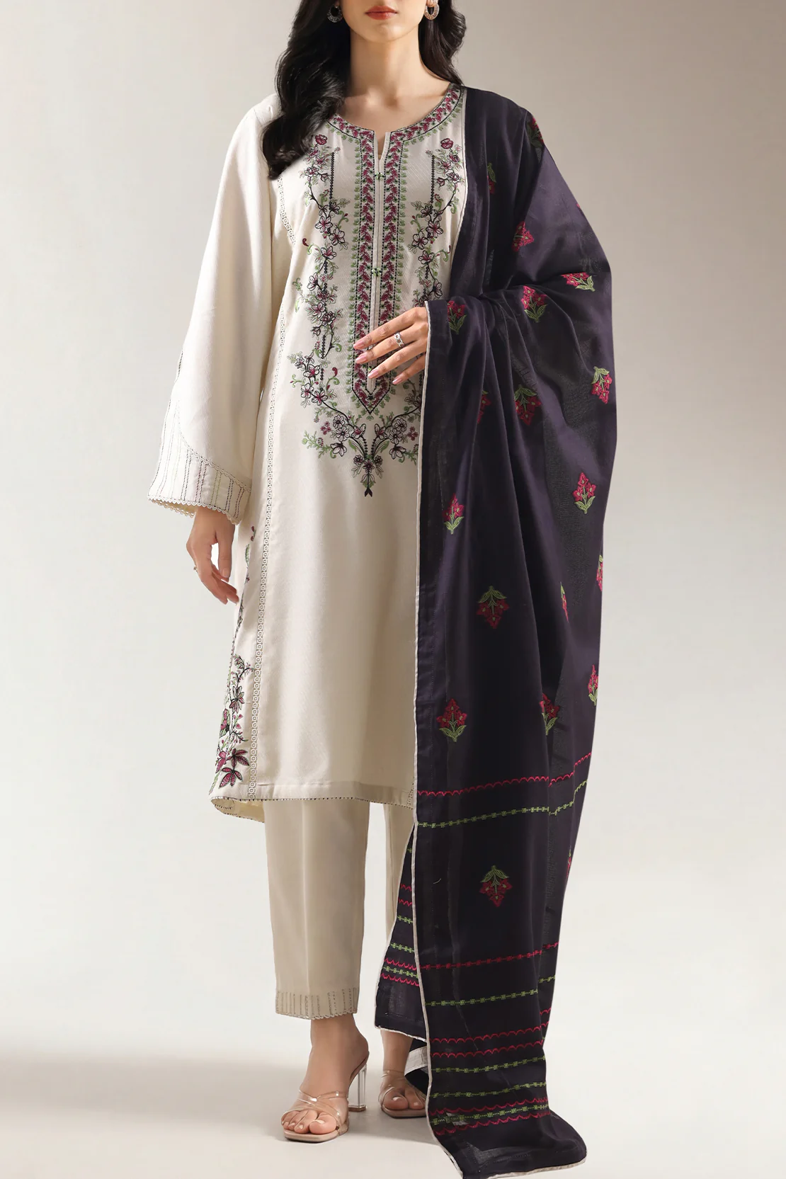Luxury Pret Embroidered Cotton Jacquard Stitched 3 Piece - Image 2