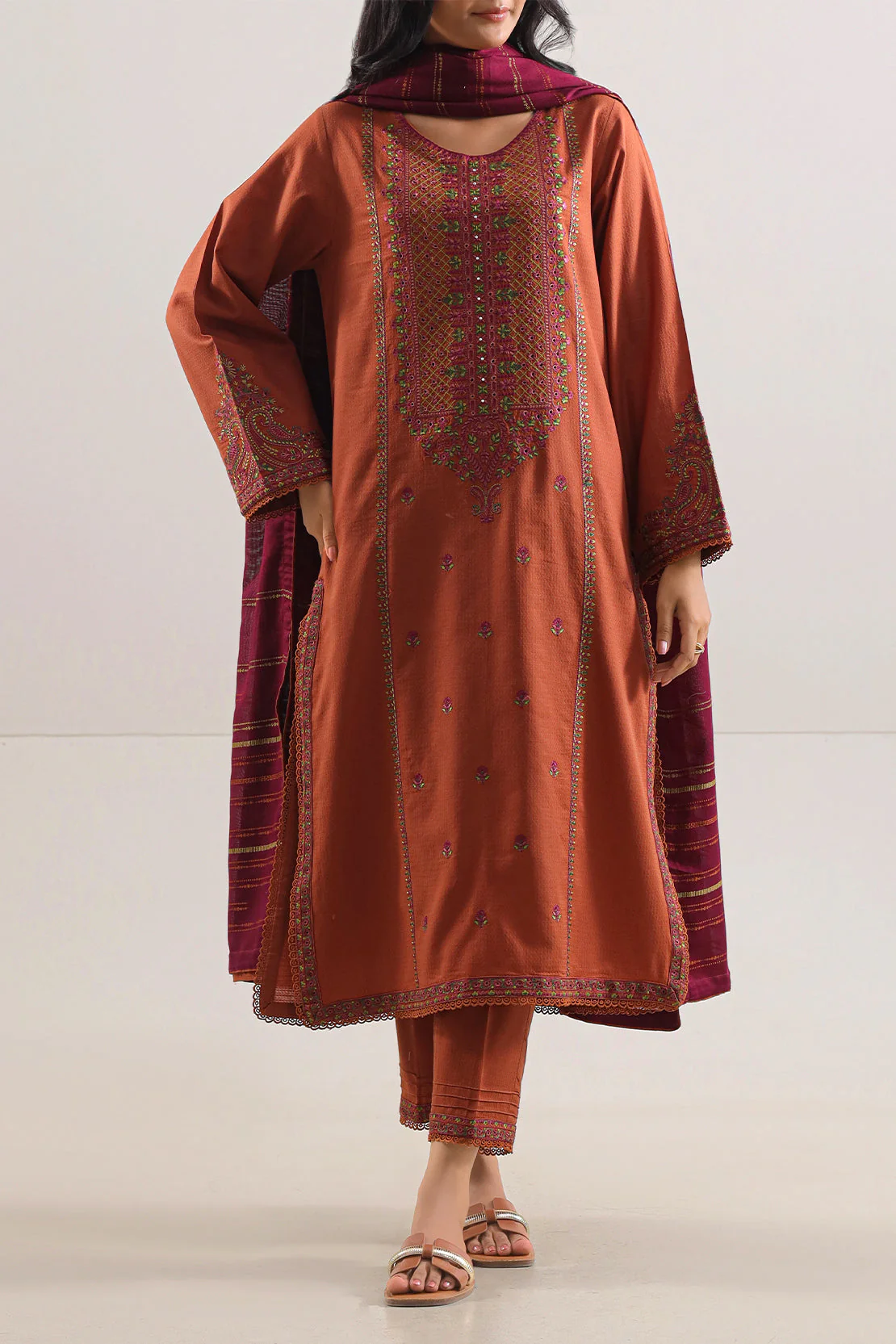 Luxury Pret Embroidered Cotton Jacquard Stitched 3 Piece - Image 3