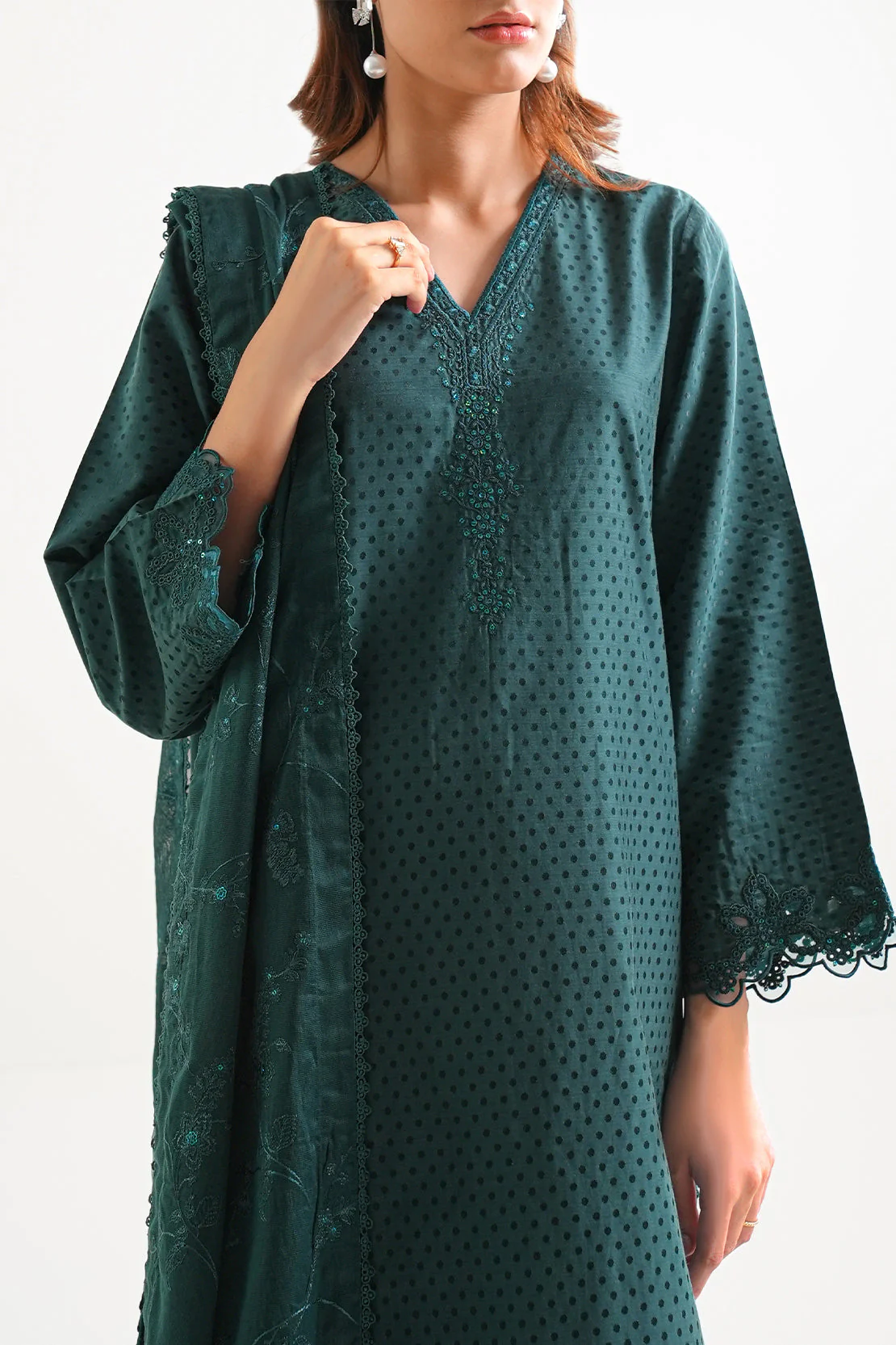 Luxury Pret Embroidered Cotton Jacquard Stitched 3 Piece - Image 2