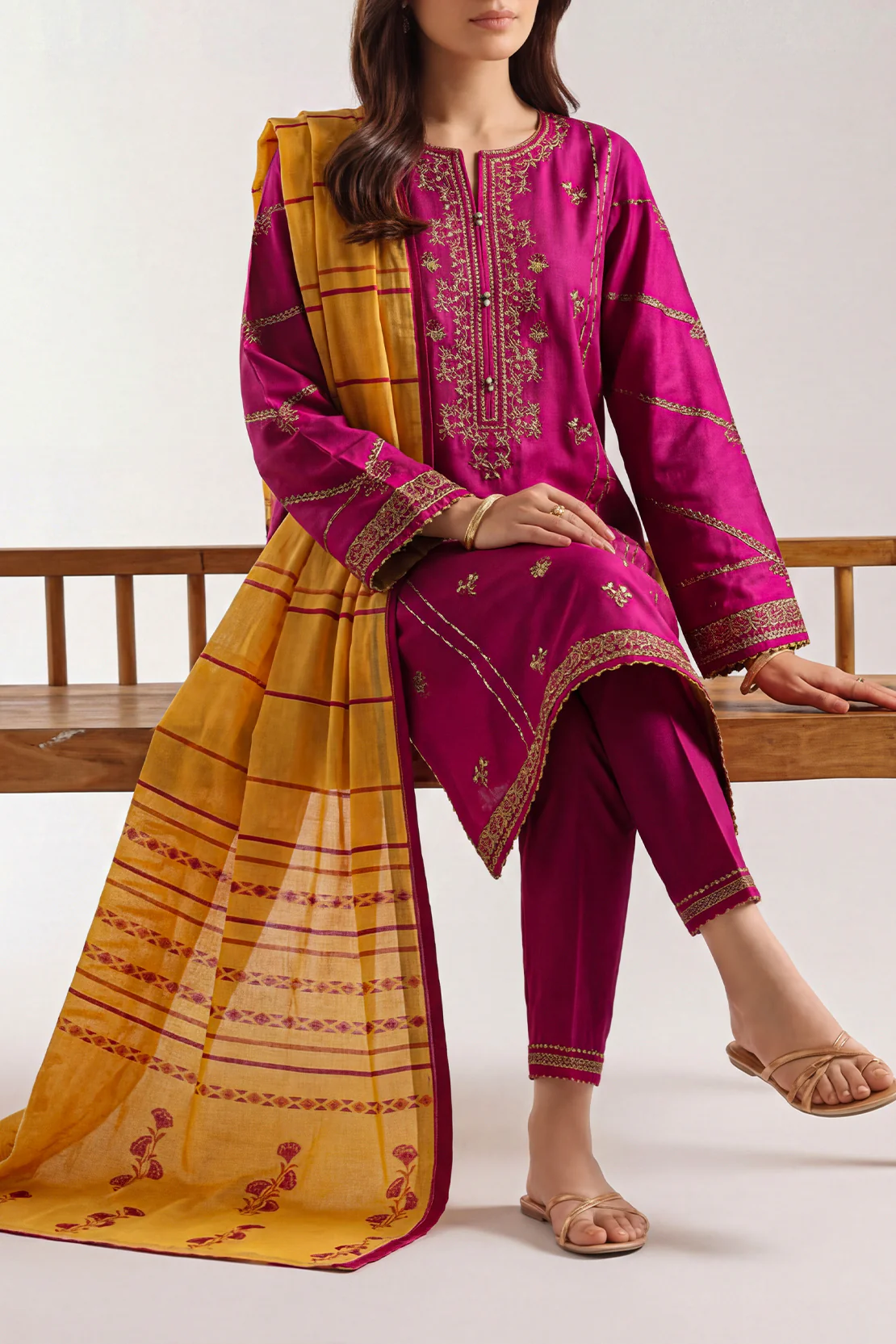 Luxury Pret Embroidered Cotton Jacquard Stitched 3 Piece