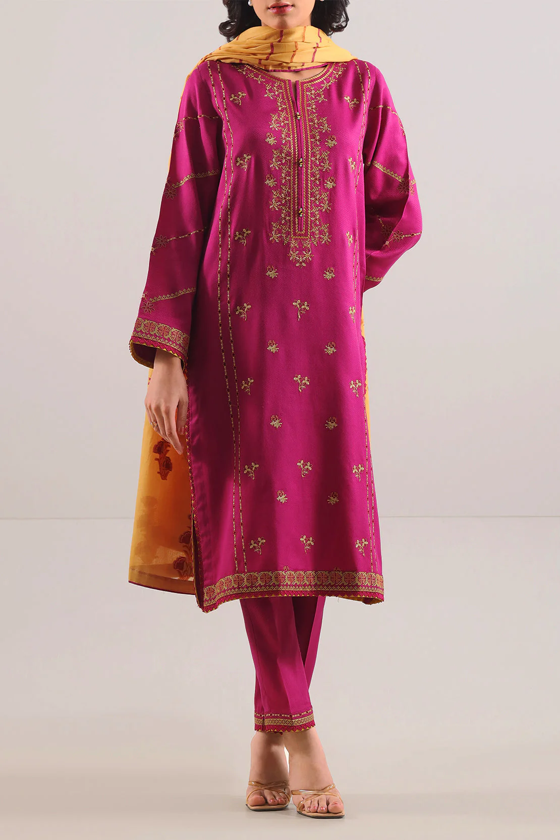 Luxury Pret Embroidered Cotton Jacquard Stitched 3 Piece - Image 3