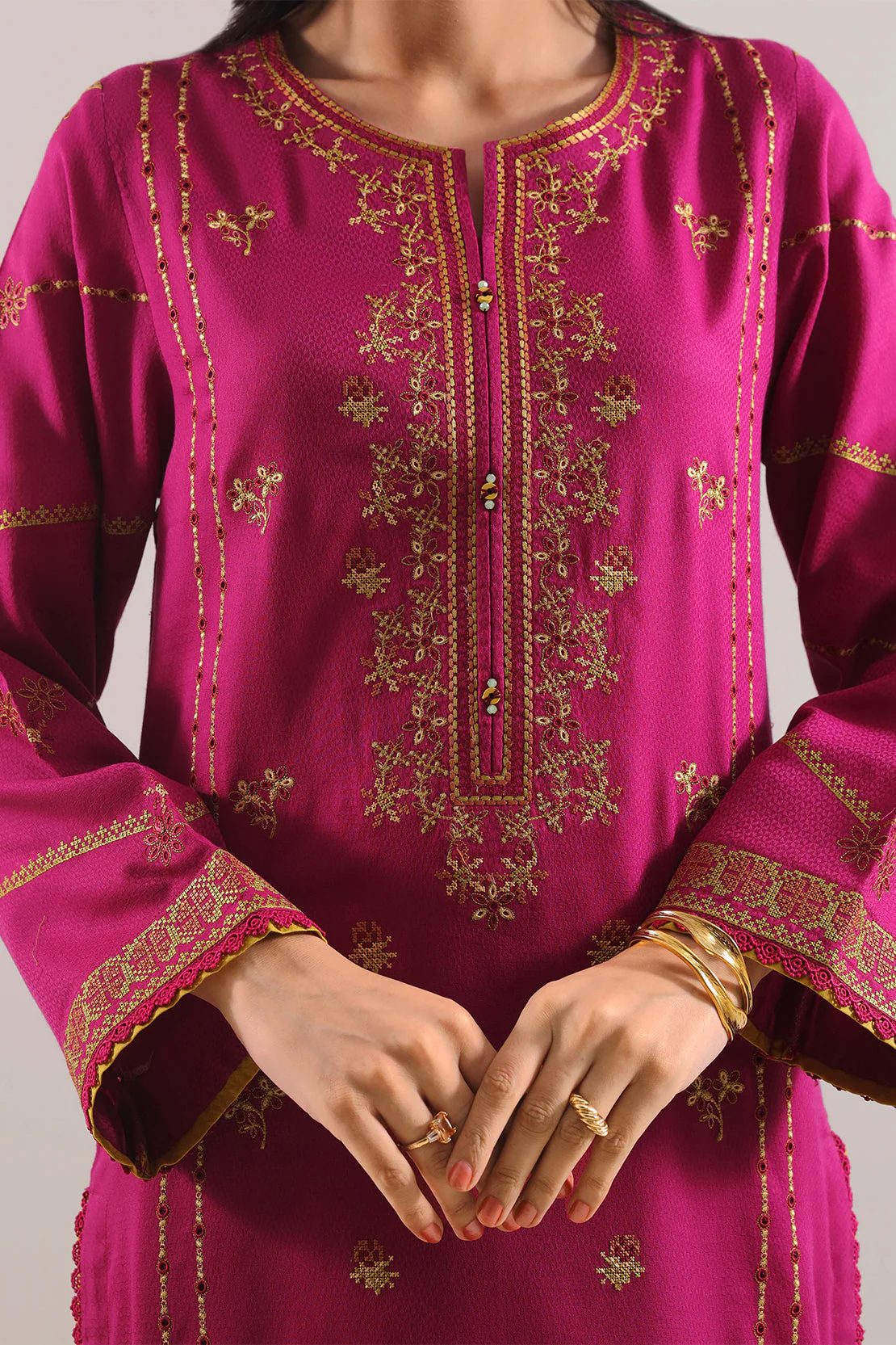 Luxury Pret Embroidered Cotton Jacquard Stitched 3 Piece - Image 4