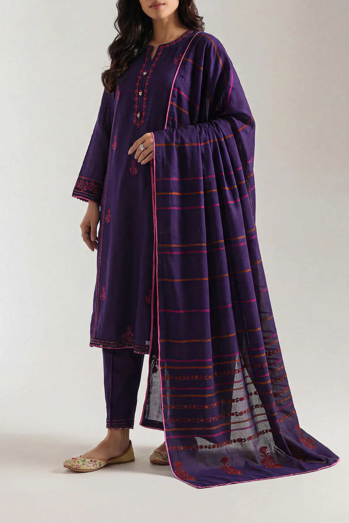Luxury Pret Embroidered Cotton Jacquard Stitched 3 Piece