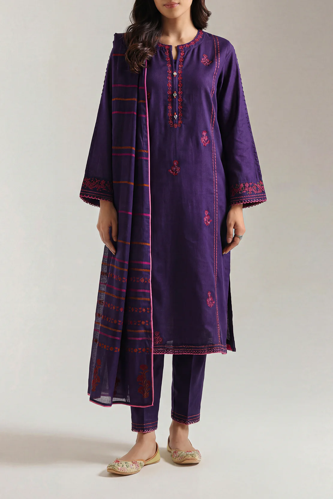 Luxury Pret Embroidered Cotton Jacquard Stitched 3 Piece - Image 2