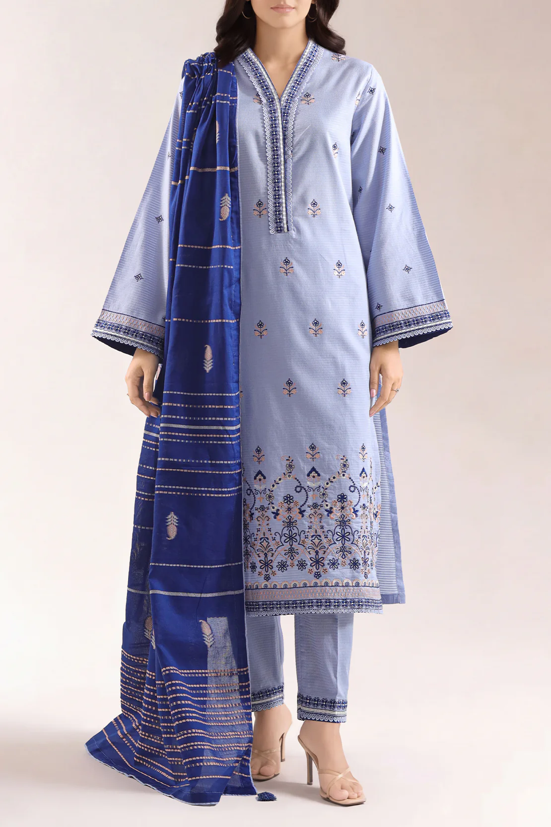 Luxury Pret Embroidered Cotton Jacquard Stitched 3 Piece