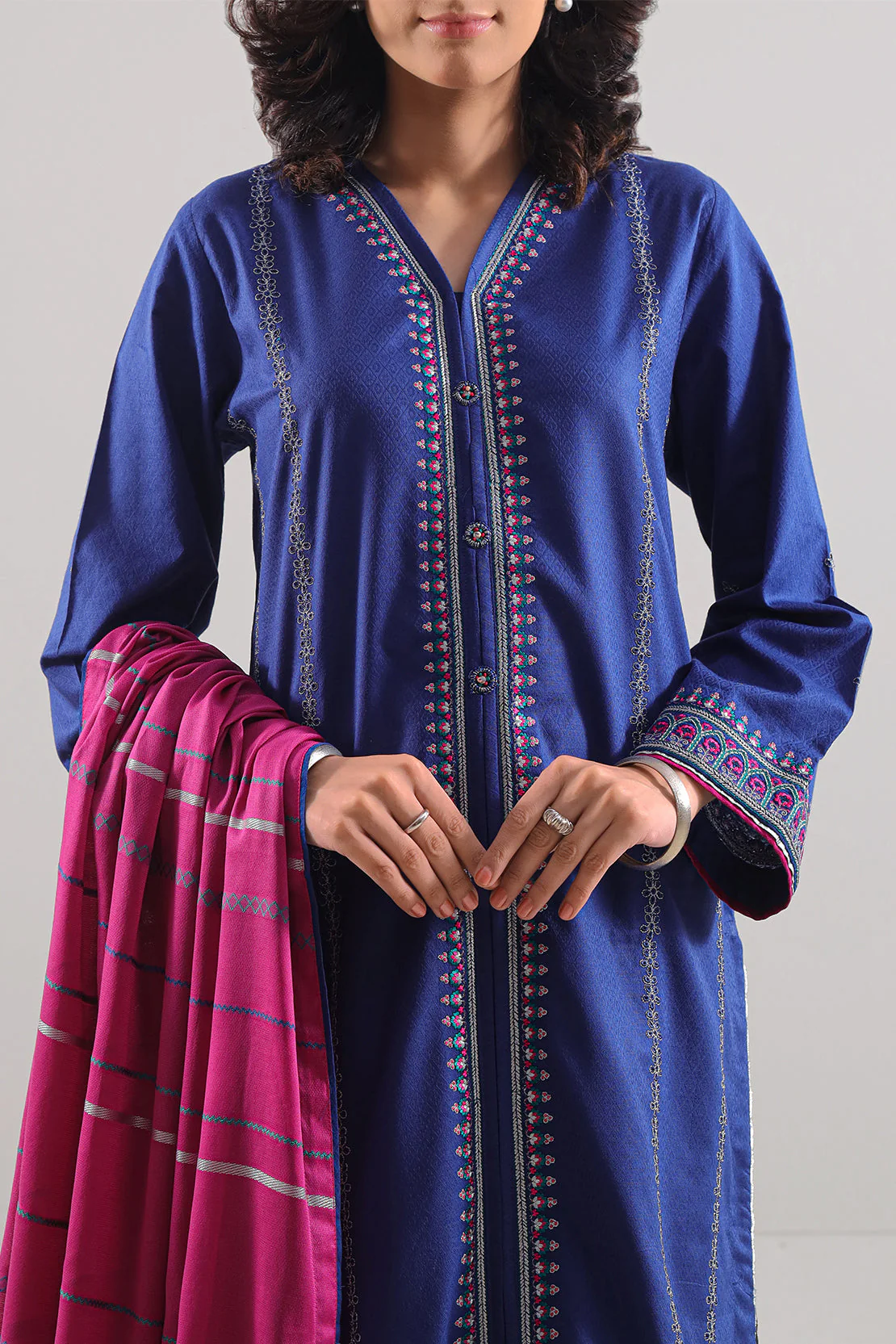 Luxury Pret Embroidered Cotton Jacquard Stitched 3 Piece - Image 2