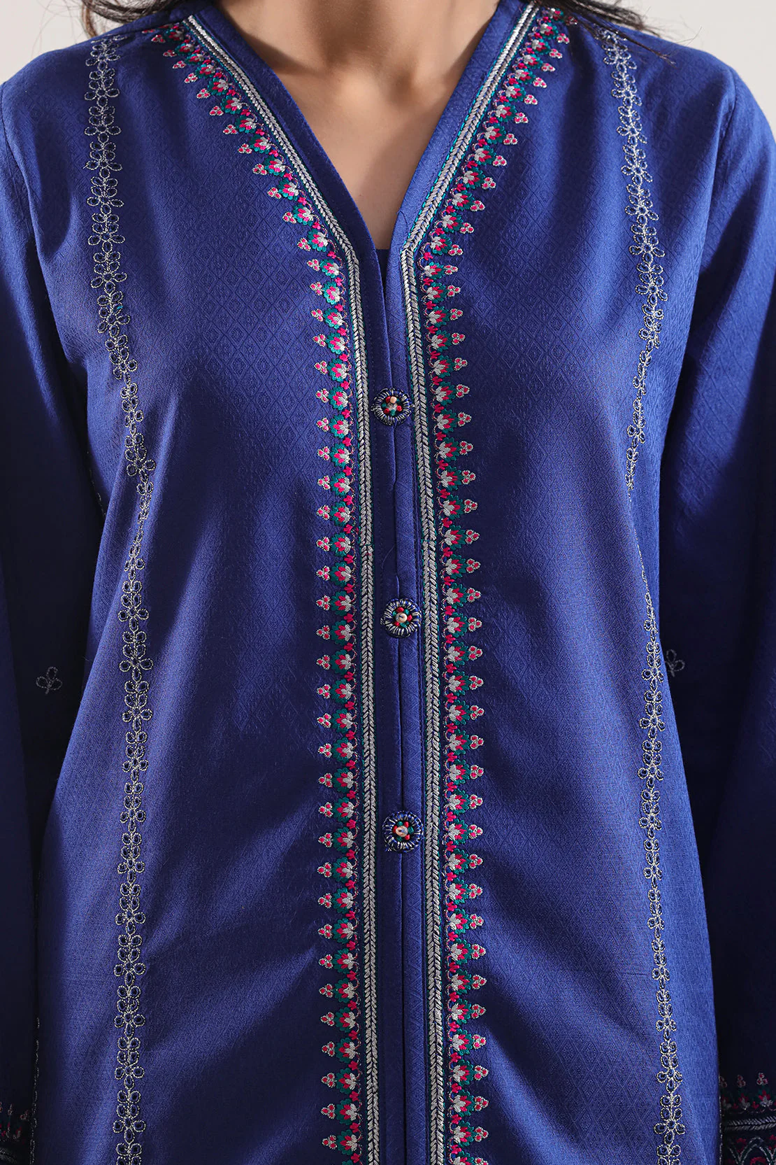 Luxury Pret Embroidered Cotton Jacquard Stitched 3 Piece - Image 3