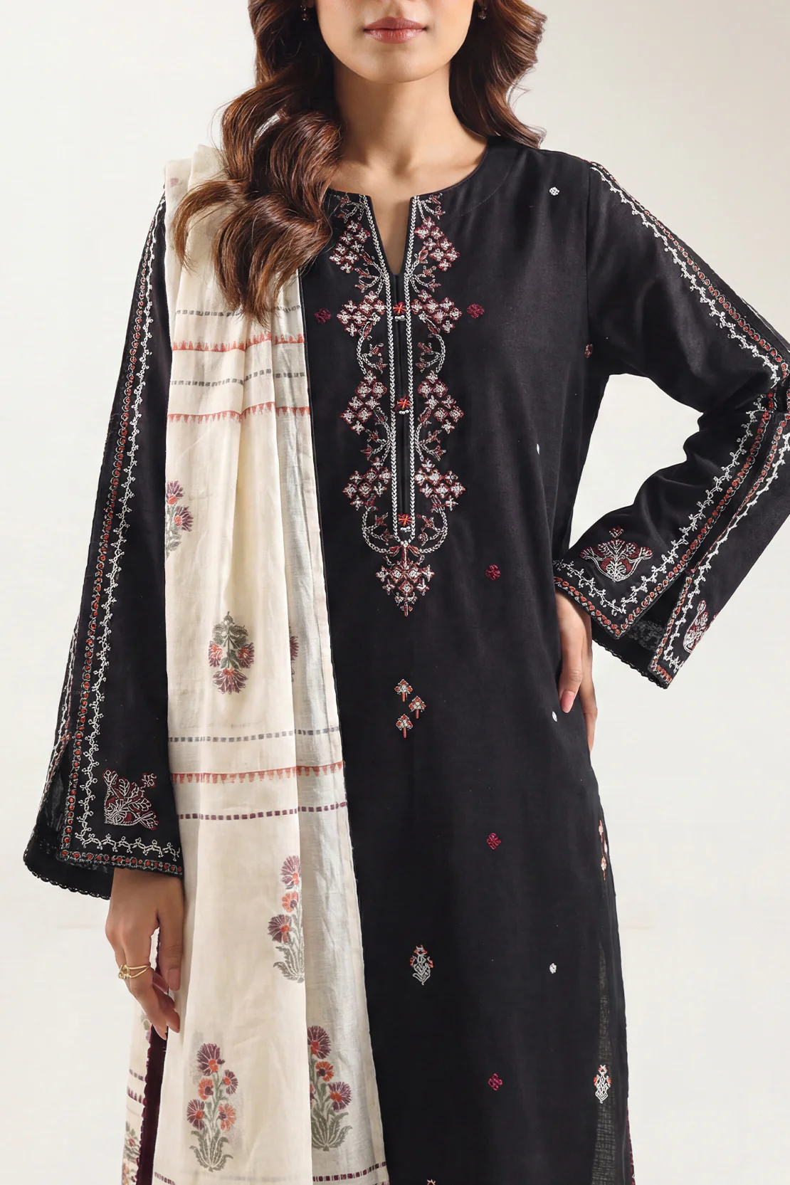 Luxury Pret Embroidered Cotton Jacquard Stitched 3 Piece - Image 3