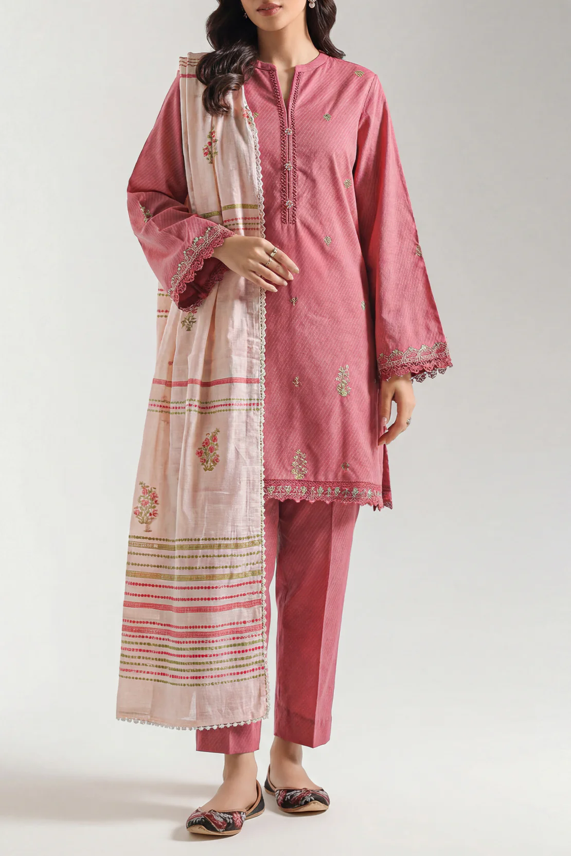 Luxury Pret Embroidered Cotton Jacquard Stitched 3 Piece