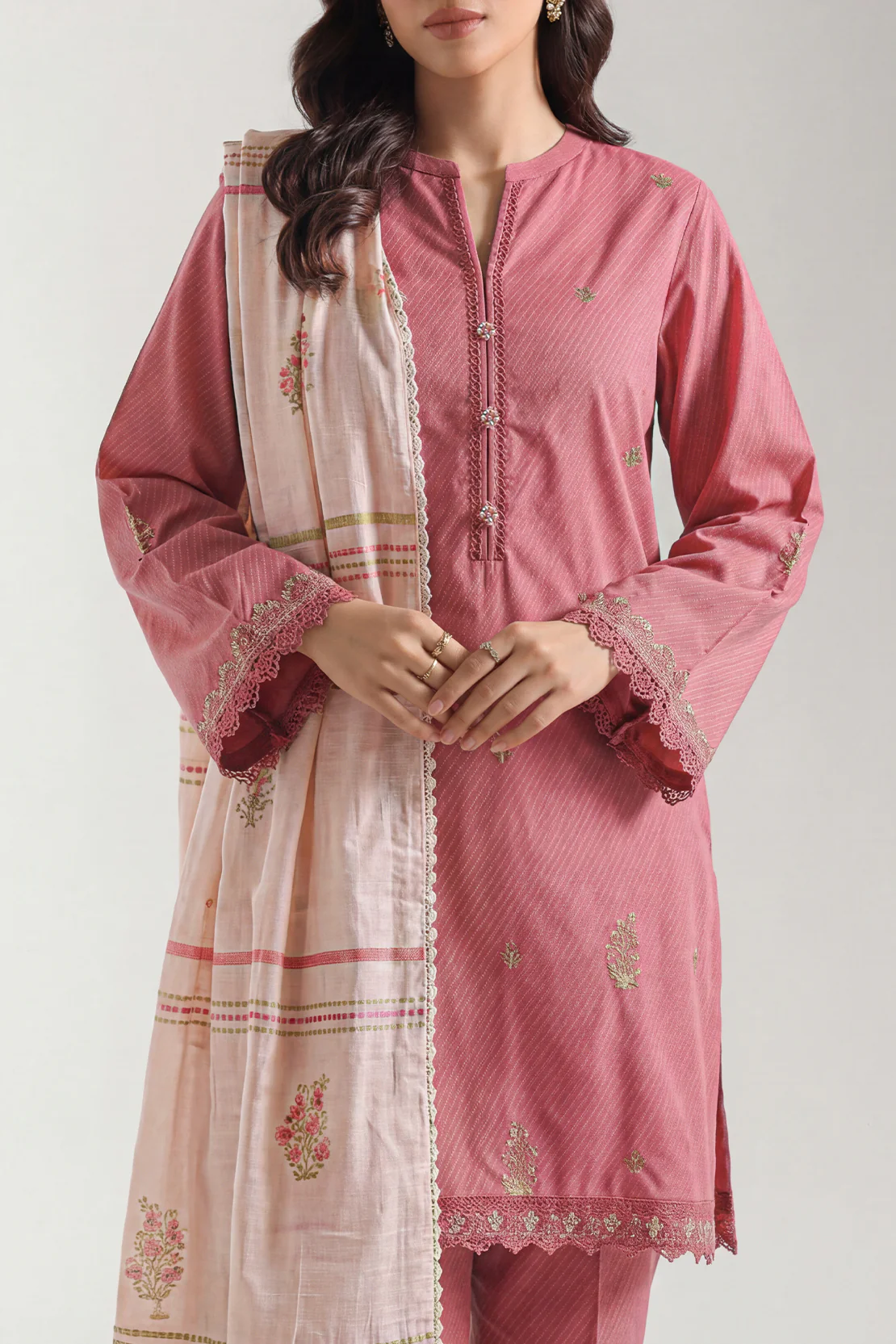 Luxury Pret Embroidered Cotton Jacquard Stitched 3 Piece - Image 3