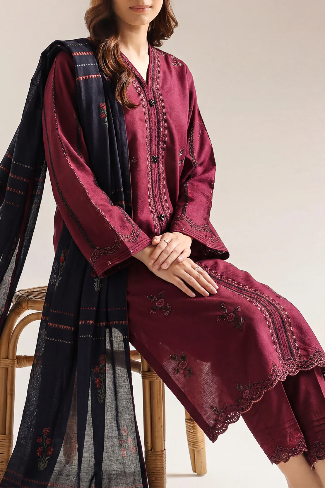 Luxury Pret Embroidered Cotton Jacquard Stitched 3 Piece