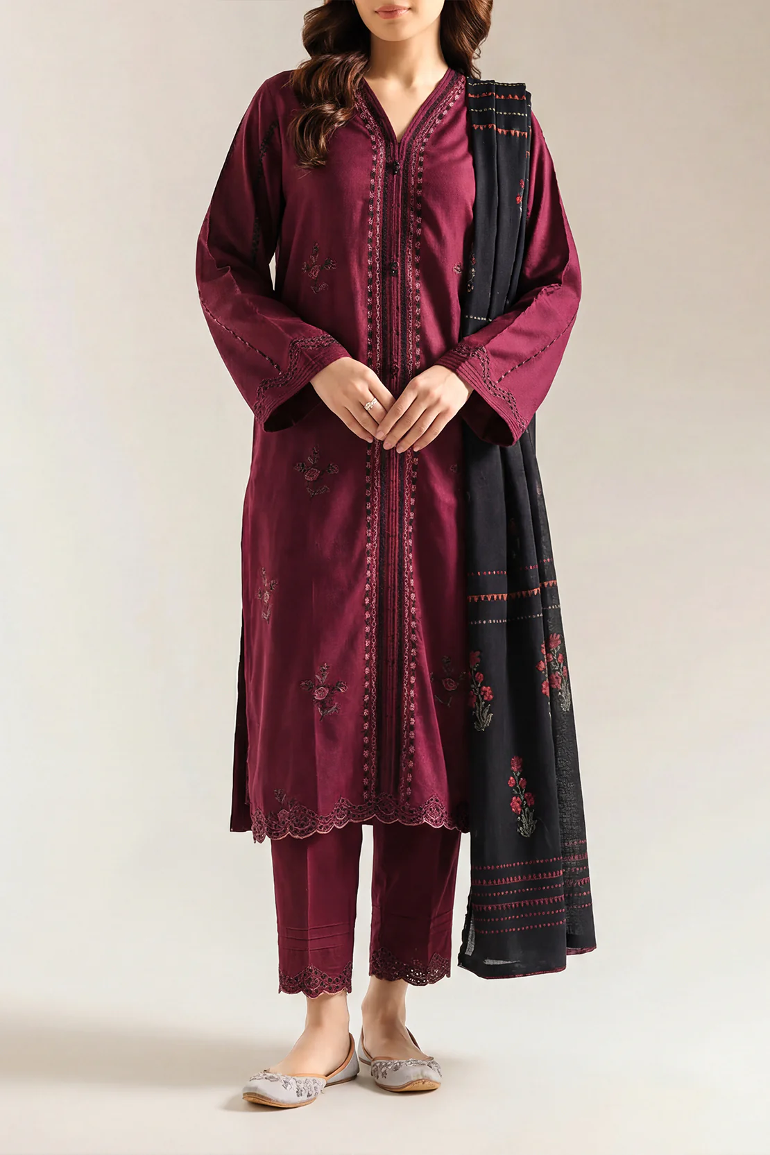 Luxury Pret Embroidered Cotton Jacquard Stitched 3 Piece - Image 2