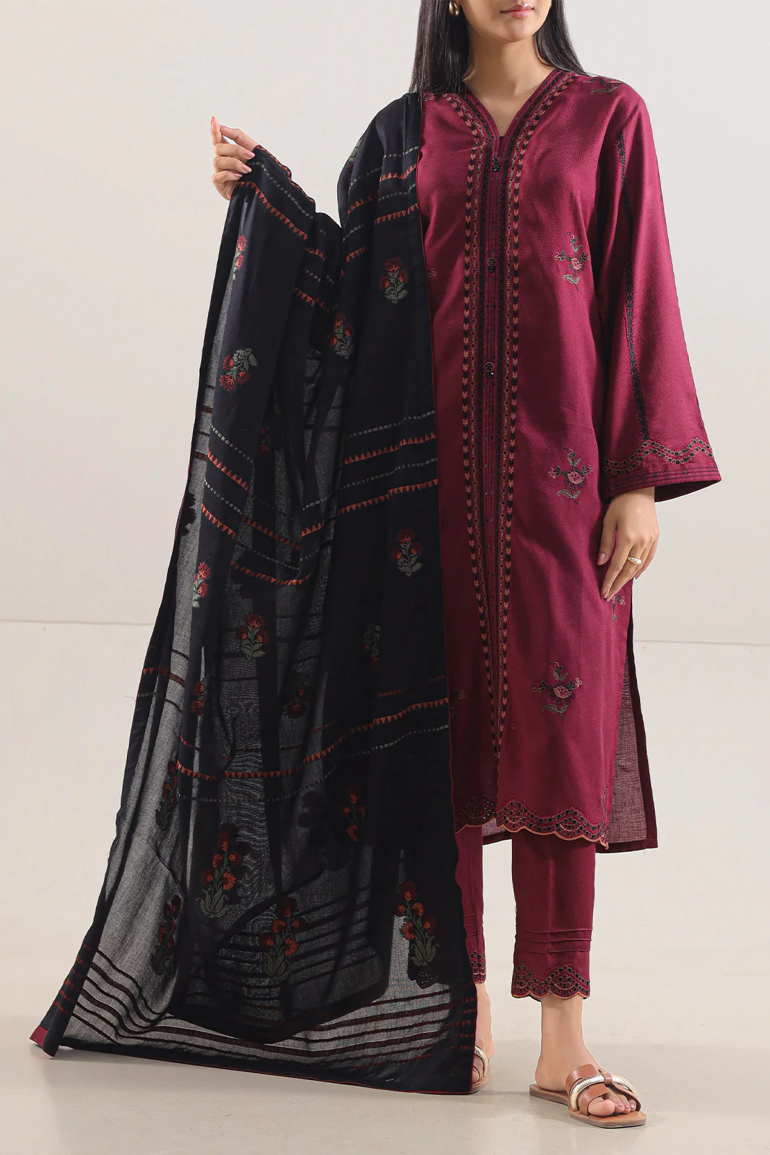 Luxury Pret Embroidered Cotton Jacquard Stitched 3 Piece - Image 3