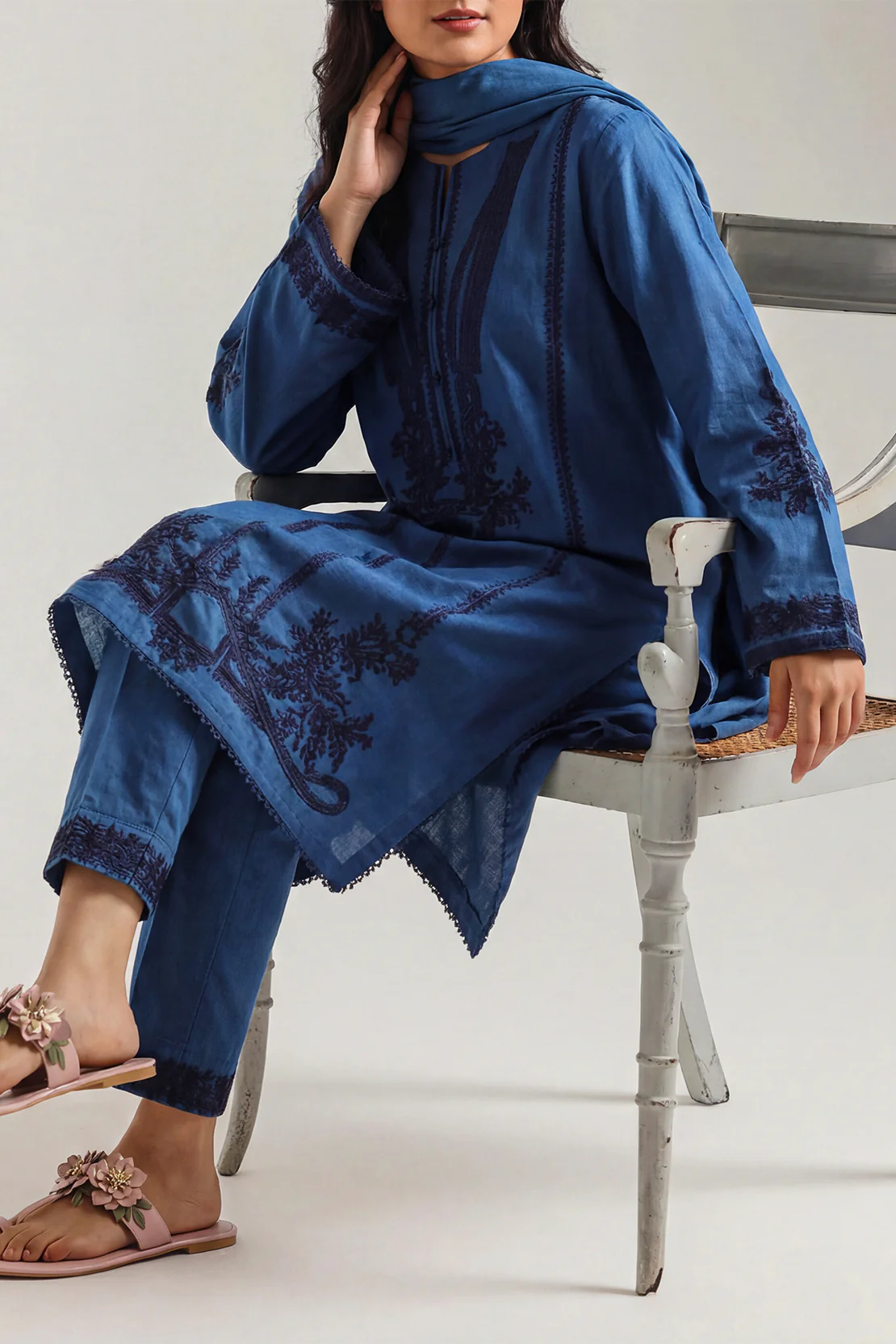Luxury Pret Embroidered Cotton Jacquard Stitched 3 Piece