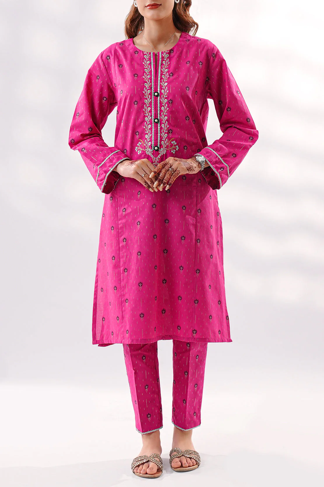 Luxury Pret Embroidered Cotton Jacquard Stitched (Shirt/Trouser) - Image 2