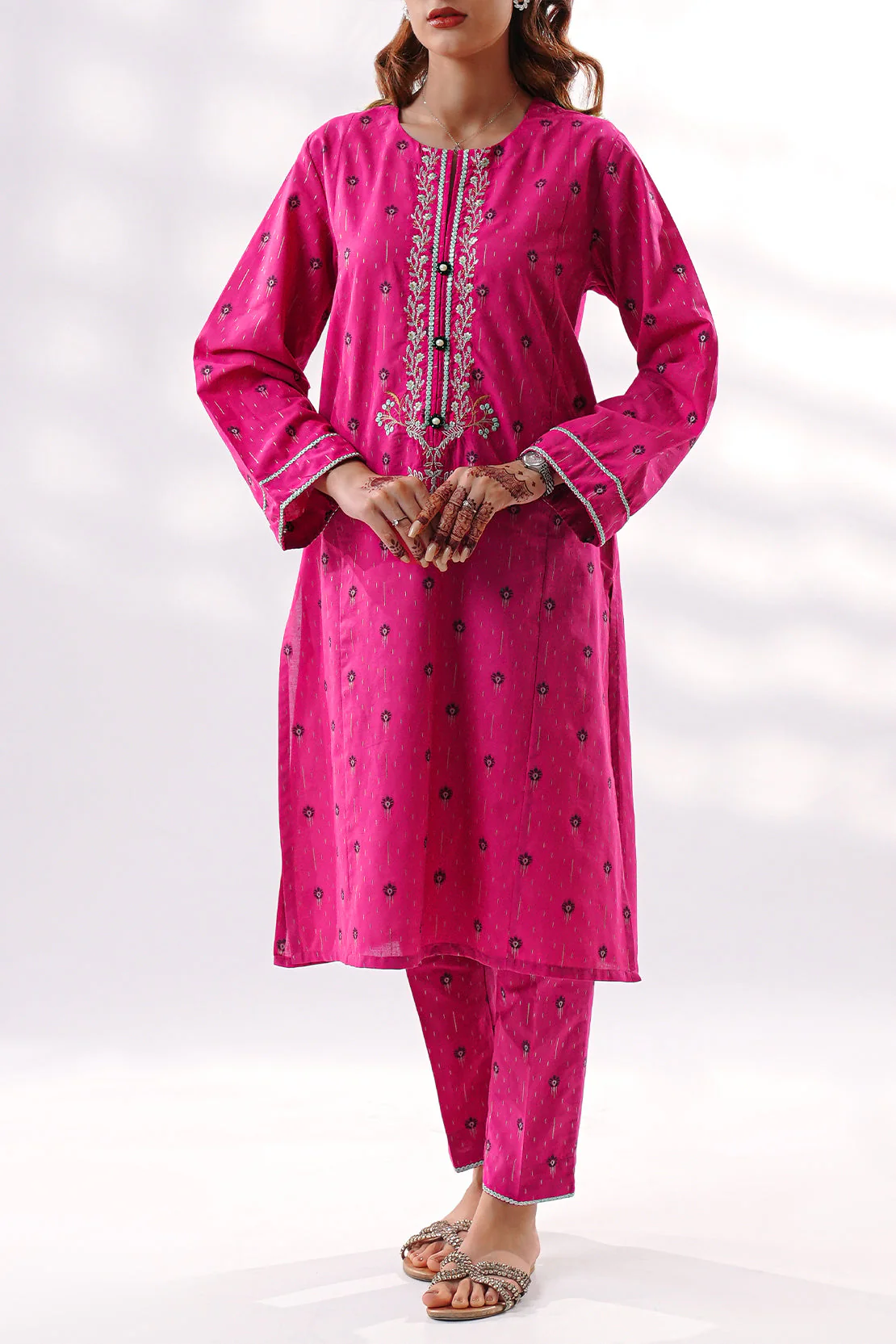 Luxury Pret Embroidered Cotton Jacquard Stitched (Shirt/Trouser) - Image 3