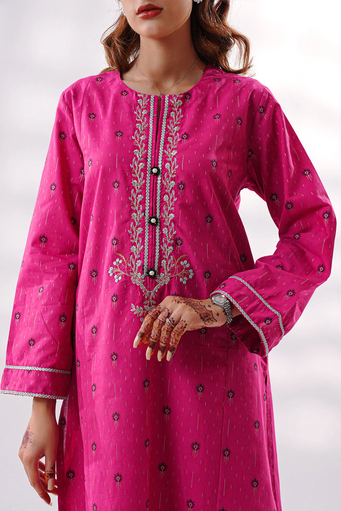 Luxury Pret Embroidered Cotton Jacquard Stitched (Shirt/Trouser) - Image 5