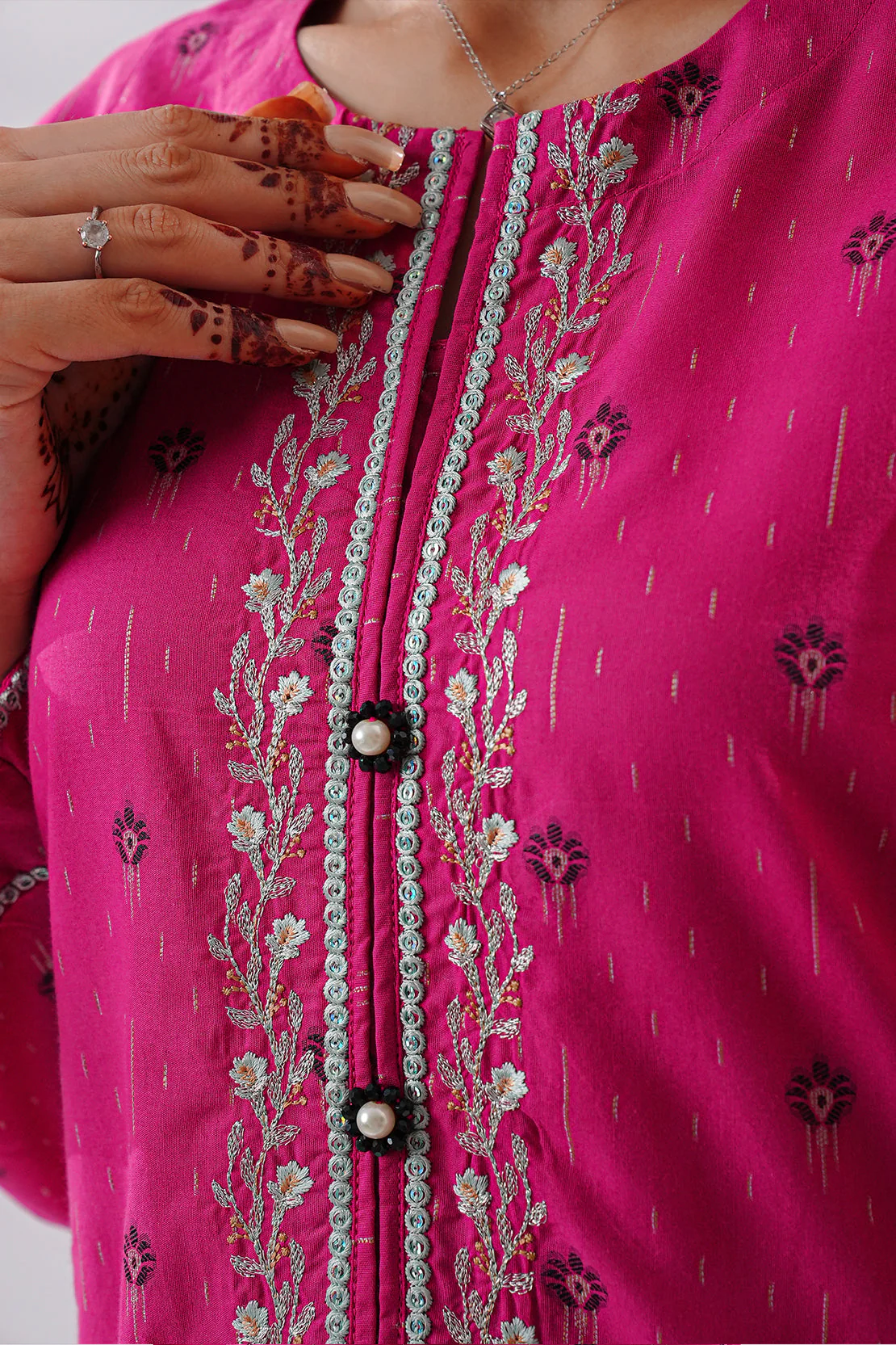 Luxury Pret Embroidered Cotton Jacquard Stitched (Shirt/Trouser) - Image 7