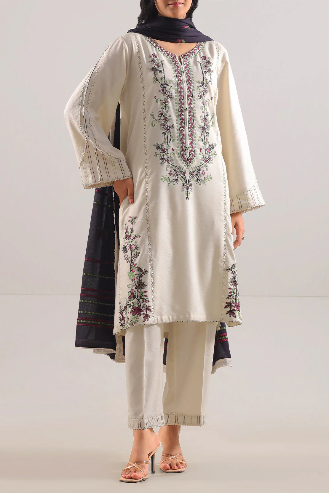 Luxury Pret Embroidered  Cotton Jacquard  Stitched (Shirt/Trouser) - Image 2