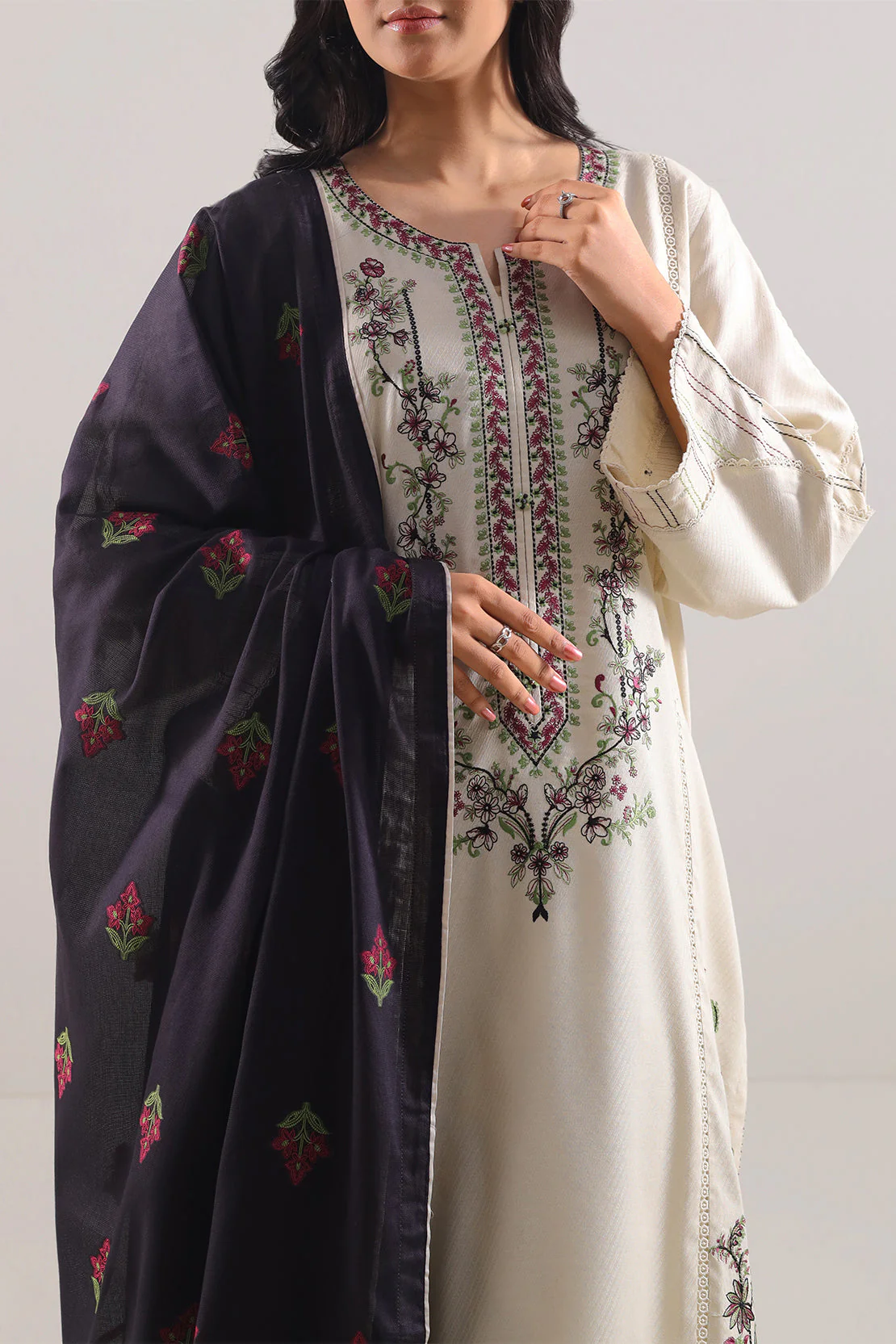 Luxury Pret Embroidered  Cotton Jacquard  Stitched (Shirt/Trouser) - Image 3