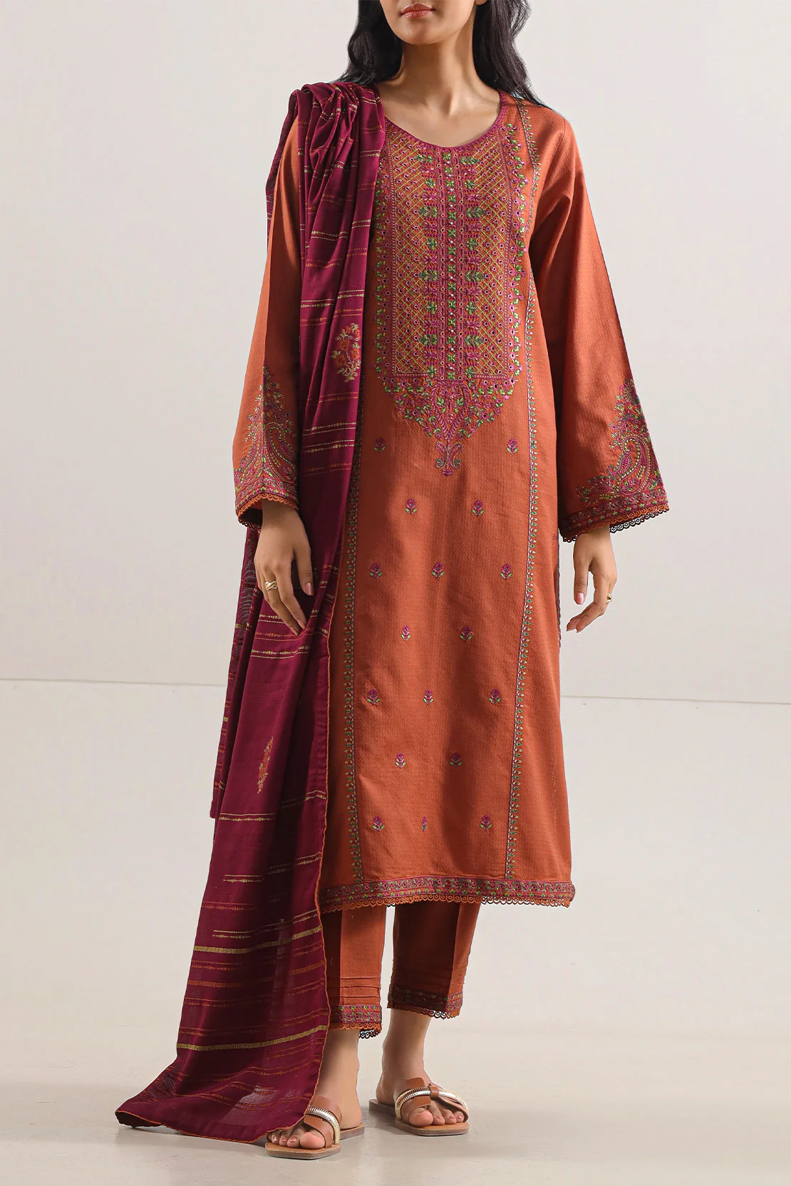 Luxury Pret Embroidered Cotton Jacquard Stitched (Shirt/Trouser)