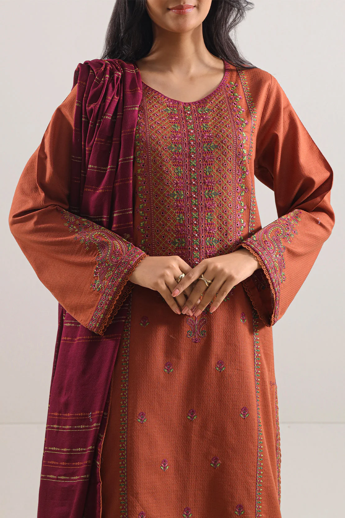 Luxury Pret Embroidered Cotton Jacquard Stitched (Shirt/Trouser) - Image 2