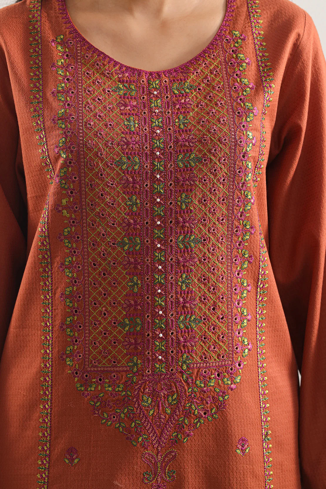 Luxury Pret Embroidered Cotton Jacquard Stitched (Shirt/Trouser) - Image 4