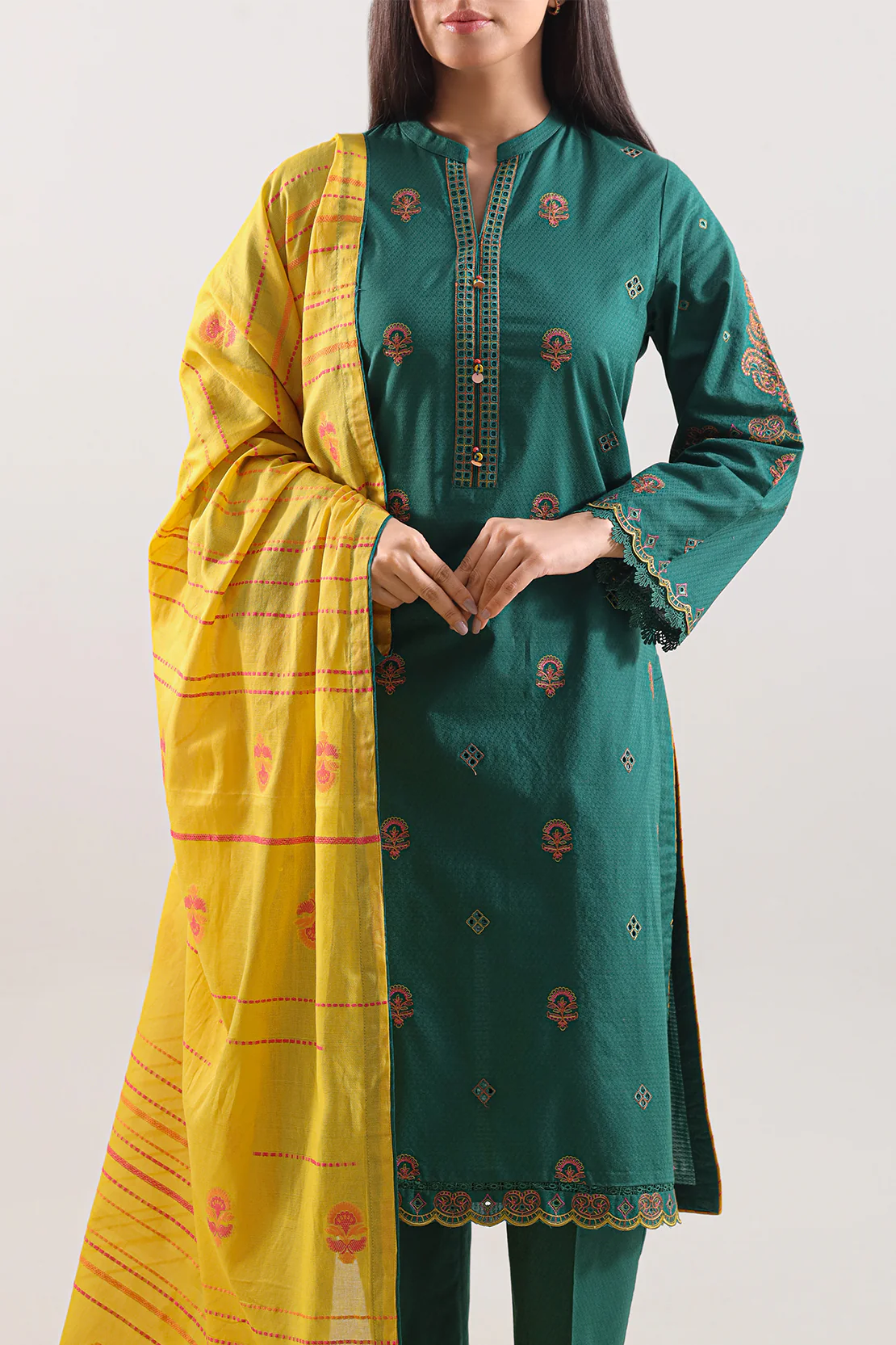 Luxury Pret Embroidered  Cotton Jacquard  Stitched (Shirt/Trouser) - Image 2